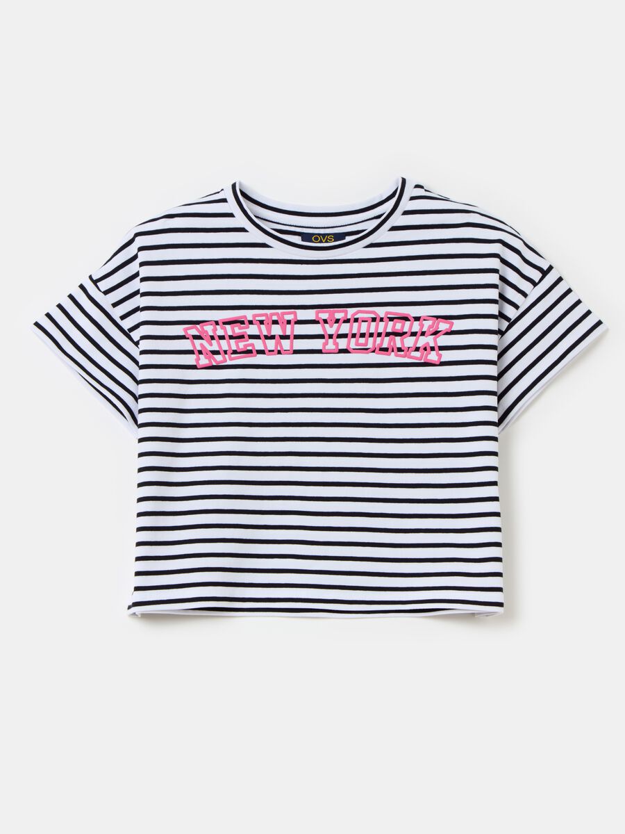 Striped crop T-shirt with print_0
