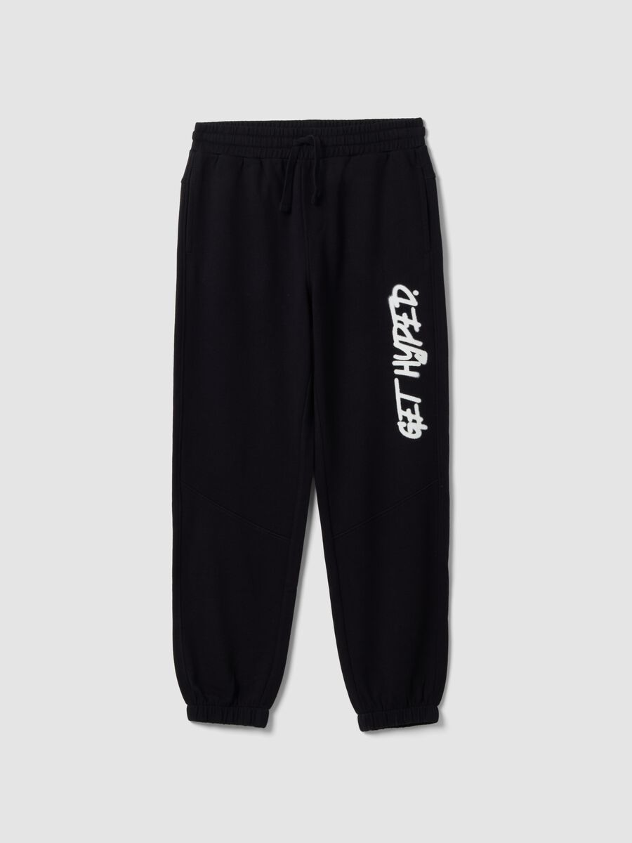 Pantaloni jogger over fit blu in puro cotone con scritta "Get Hyped" per ragazzo_3