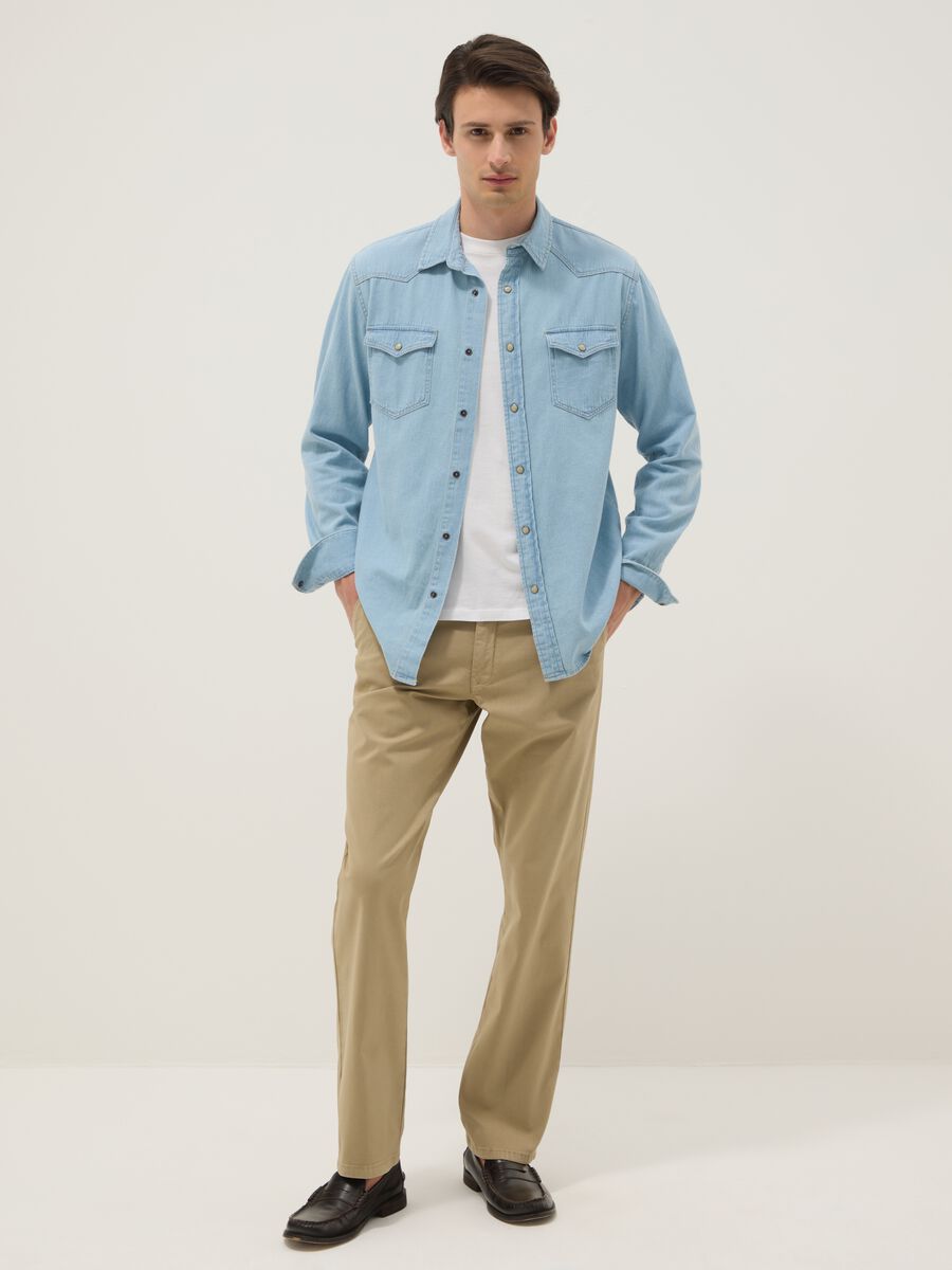 Beige stretch-cotton regular-fit chino trousers_0
