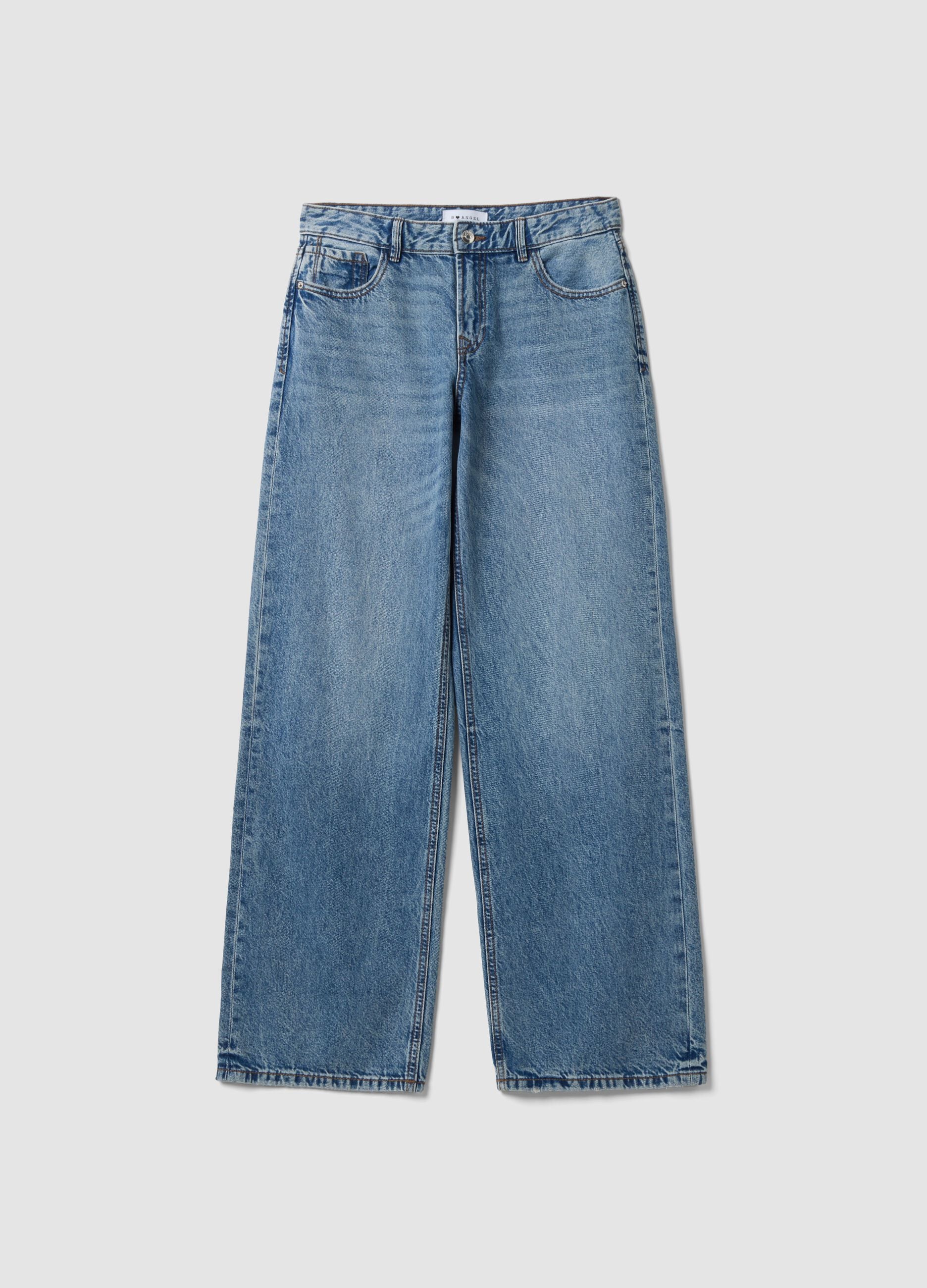 Light Blue Denim Wide-Leg Jeans in 100% Cotton