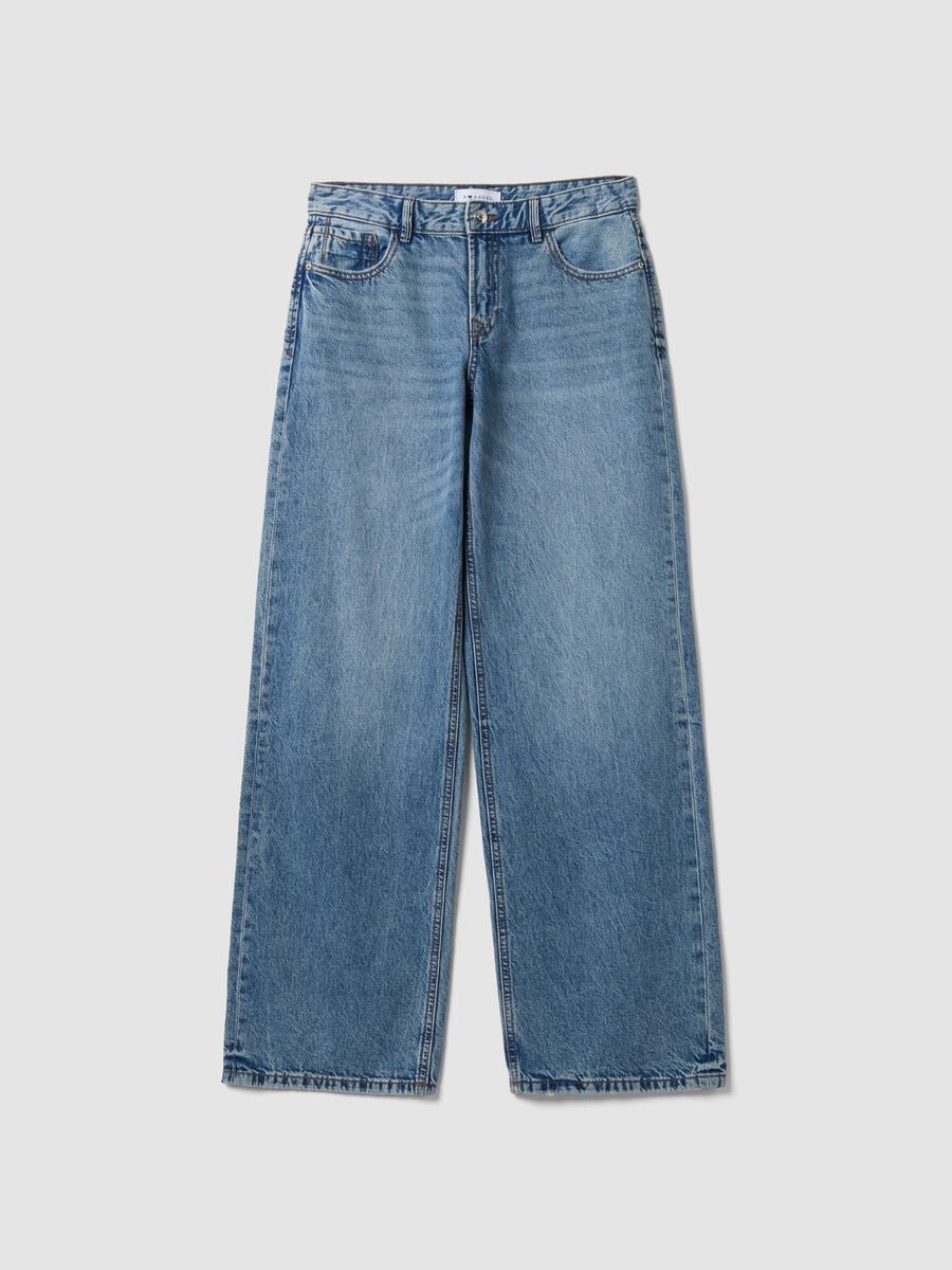 Light Blue Denim Wide-Leg Jeans in 100% Cotton_0