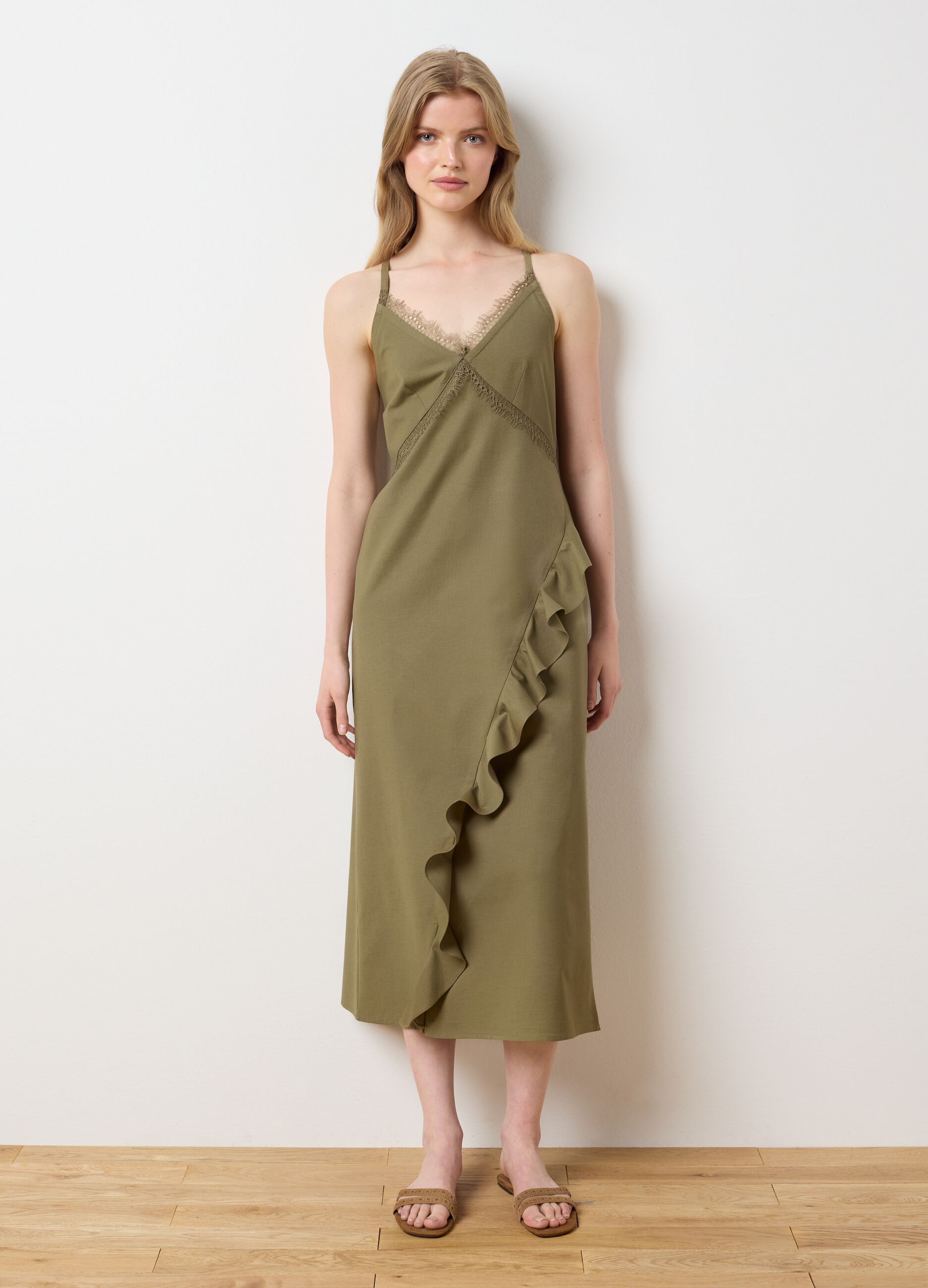 Abito midi da donna in cotone verde over
