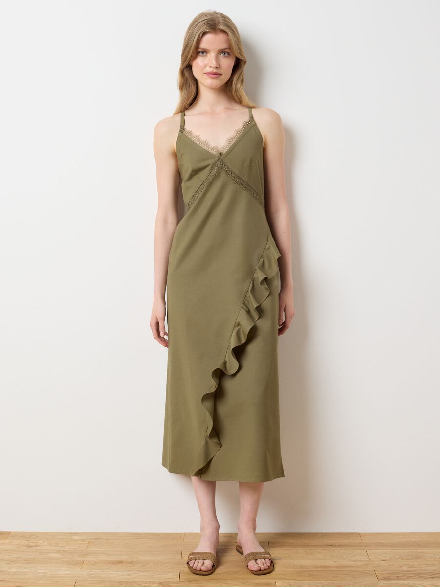 Women's Green Cotton Midi Dress - Loose Fit_1