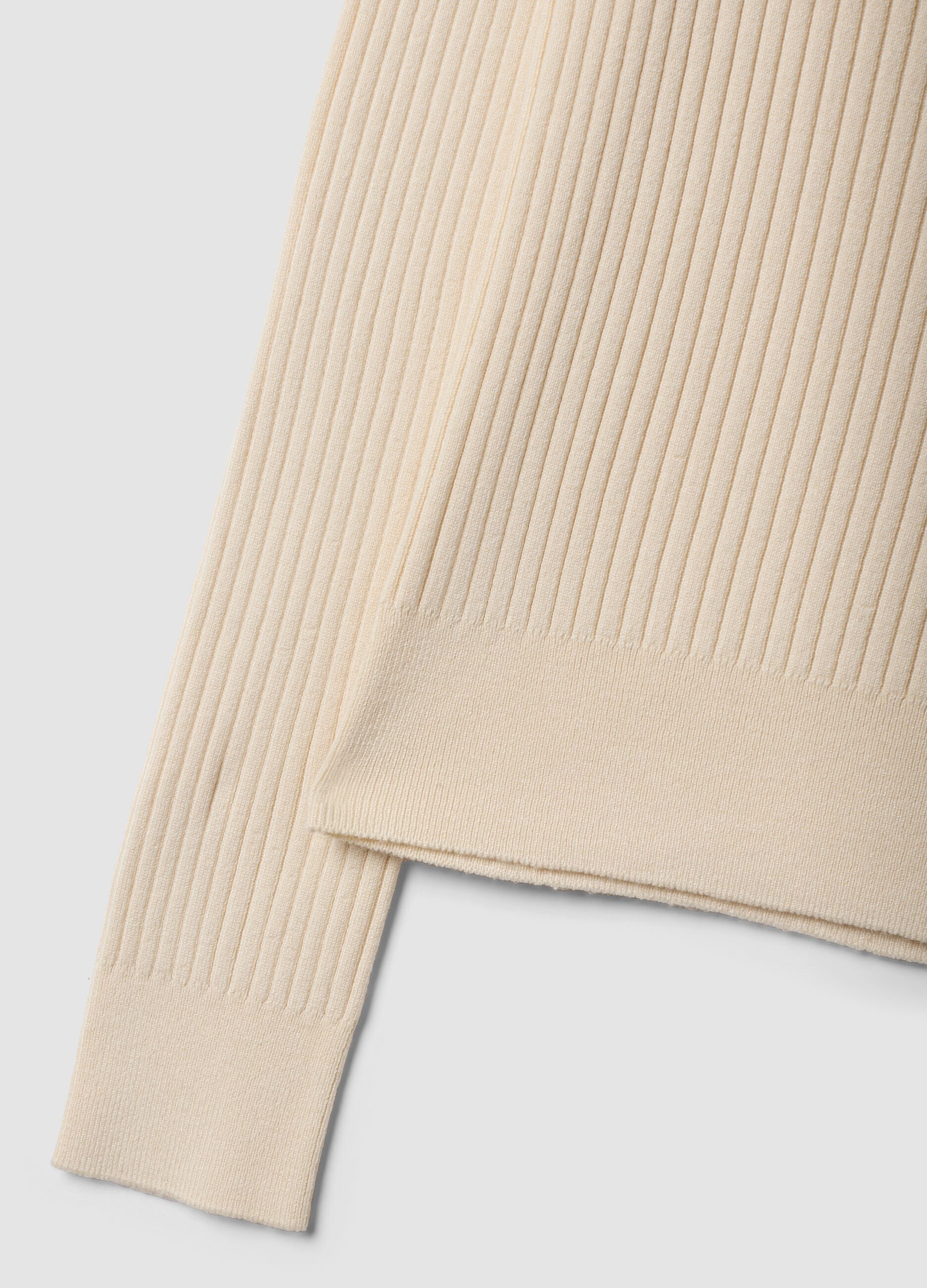 Beige ribbed viscose-blend roll-neck jumper