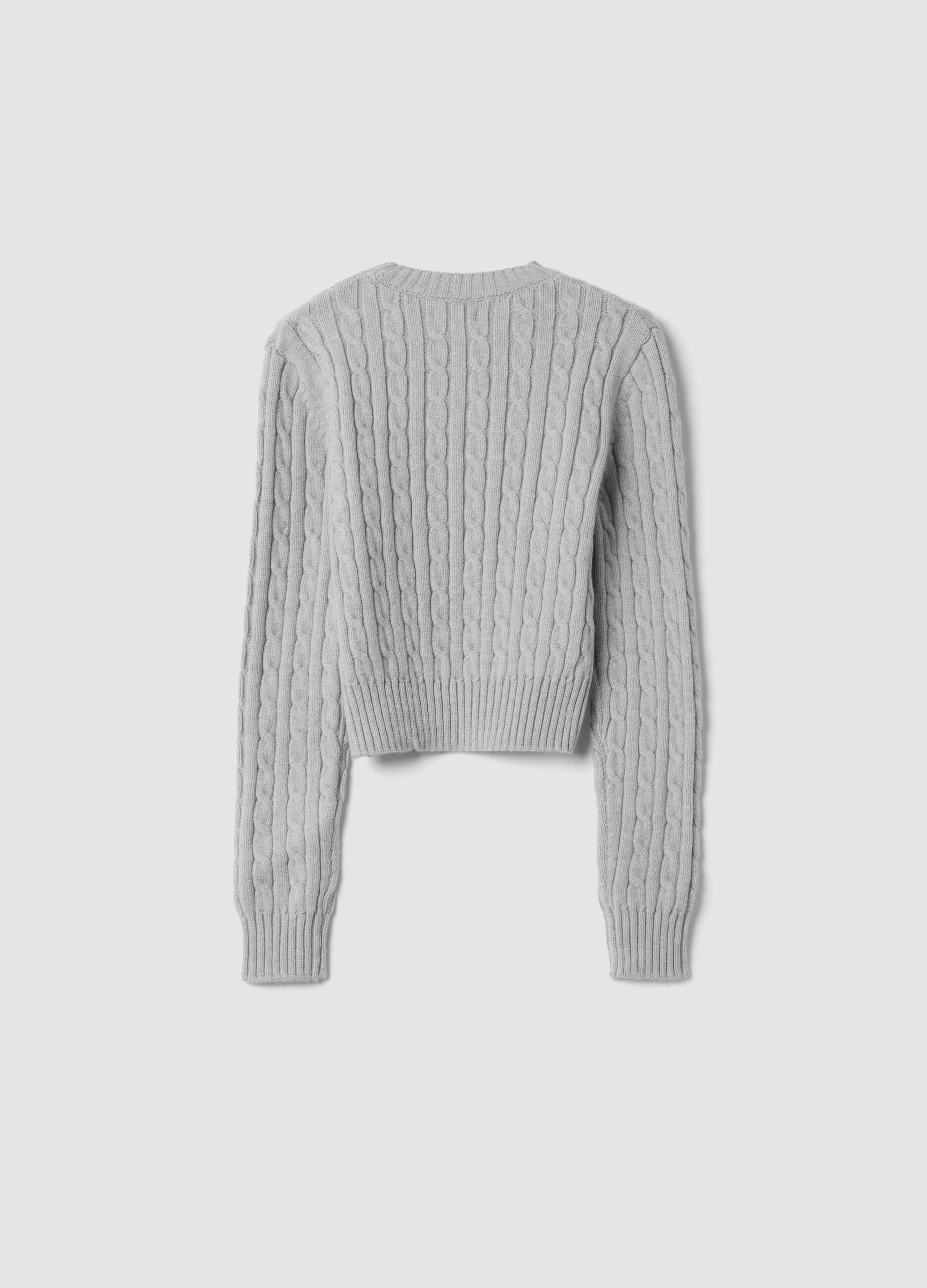 Grey marl cable-knit crew-neck jumper, regular fit