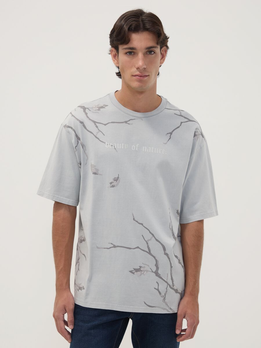 T-shirt grigia in puro cotone con stampa ramage_1