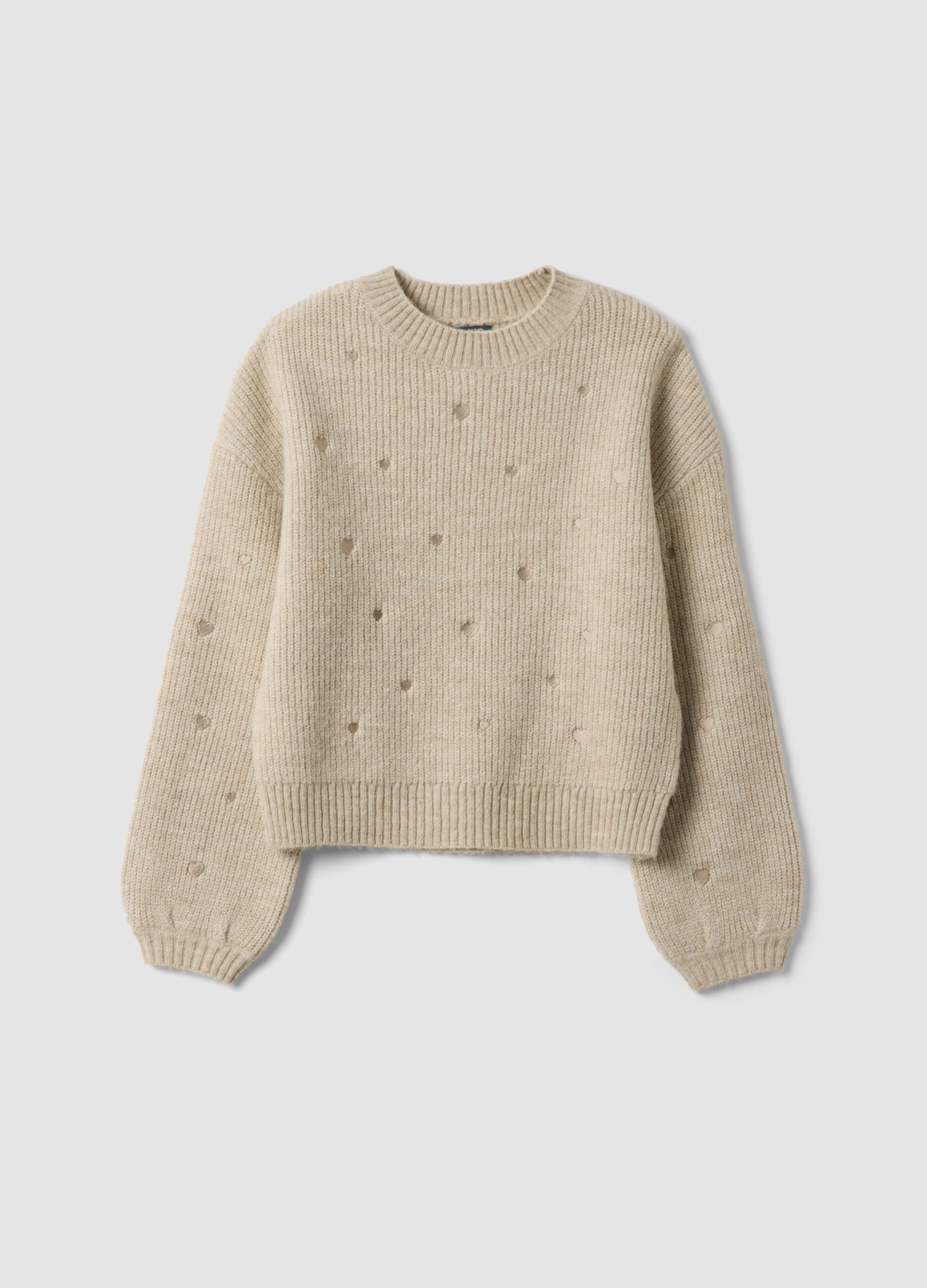 Maglione beige m&eacute;lange in lana elasticizzata