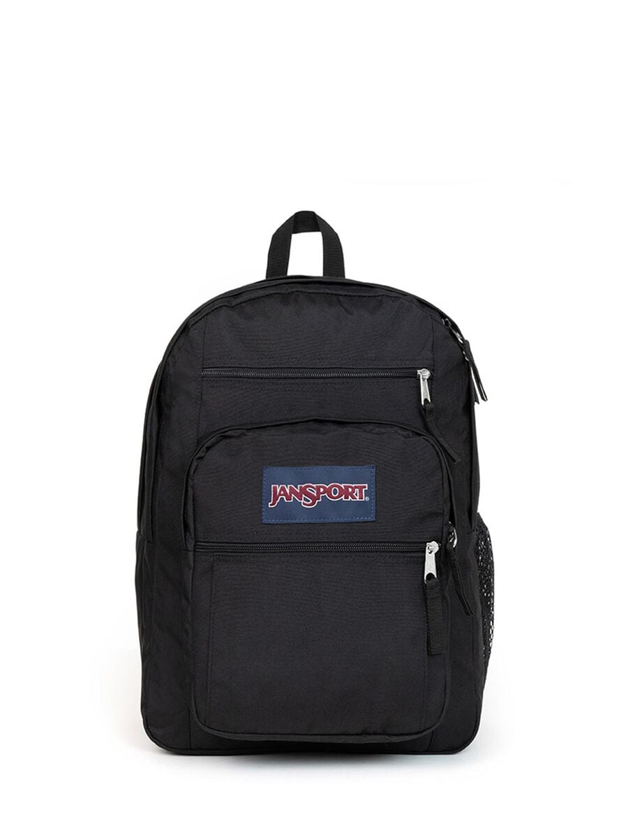 Black backpack with front pocket and mesh panels_0