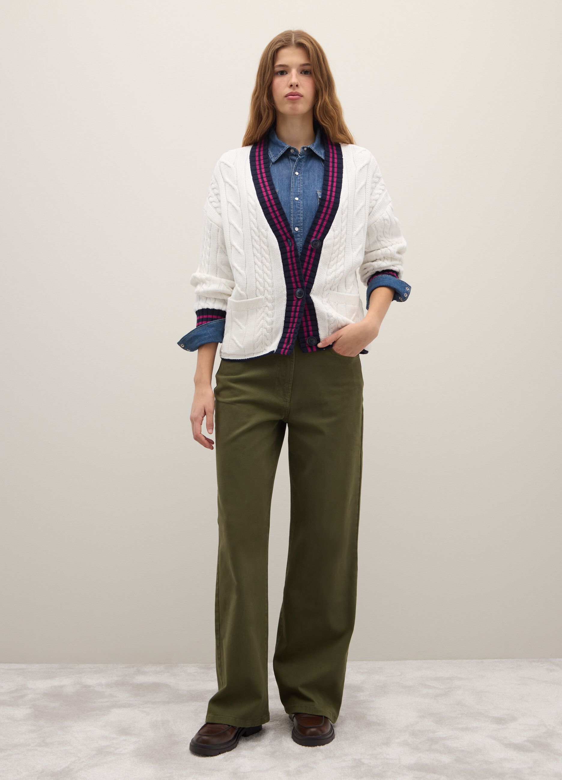 Straight Green Trousers in Stretch Cotton