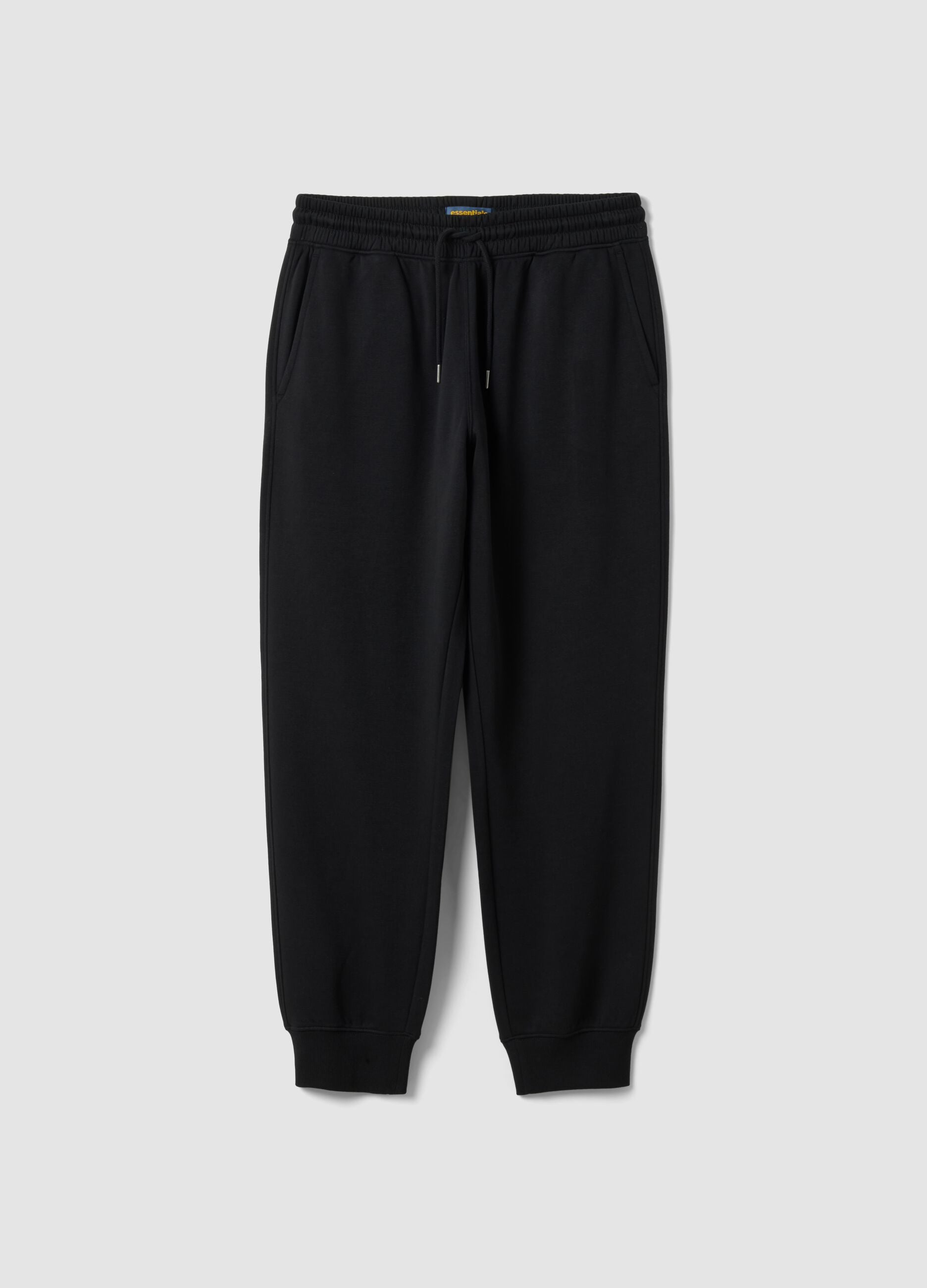 Jogger neri in misto cotone con fondo a polsino e coulisse