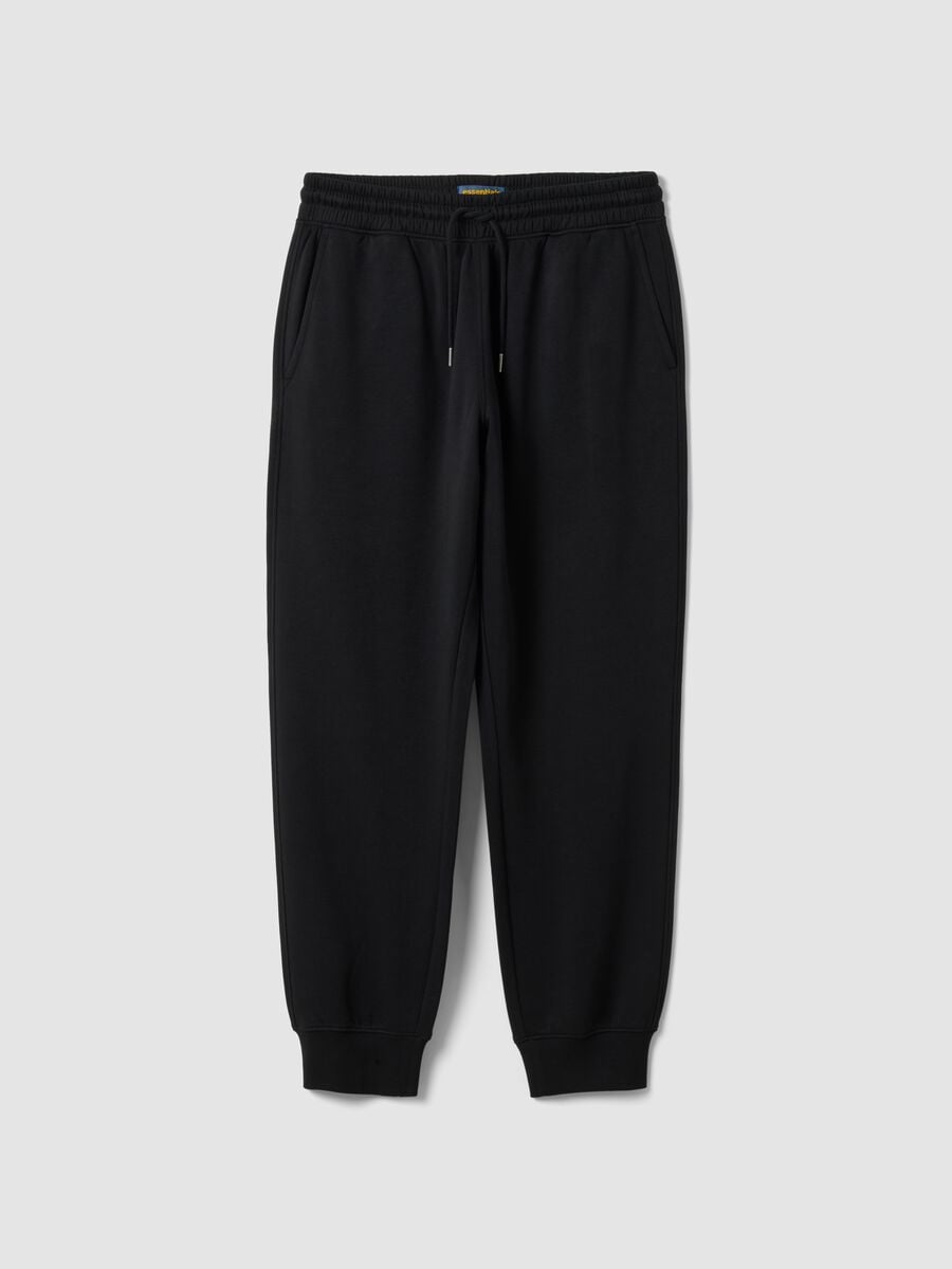 Black cotton-blend joggers with cuffed hems and drawstring waist_5