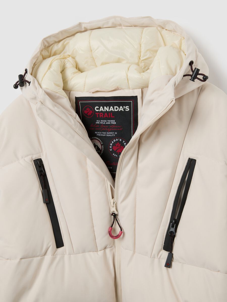 Beige Padded Jacket with Hood and Zip_1