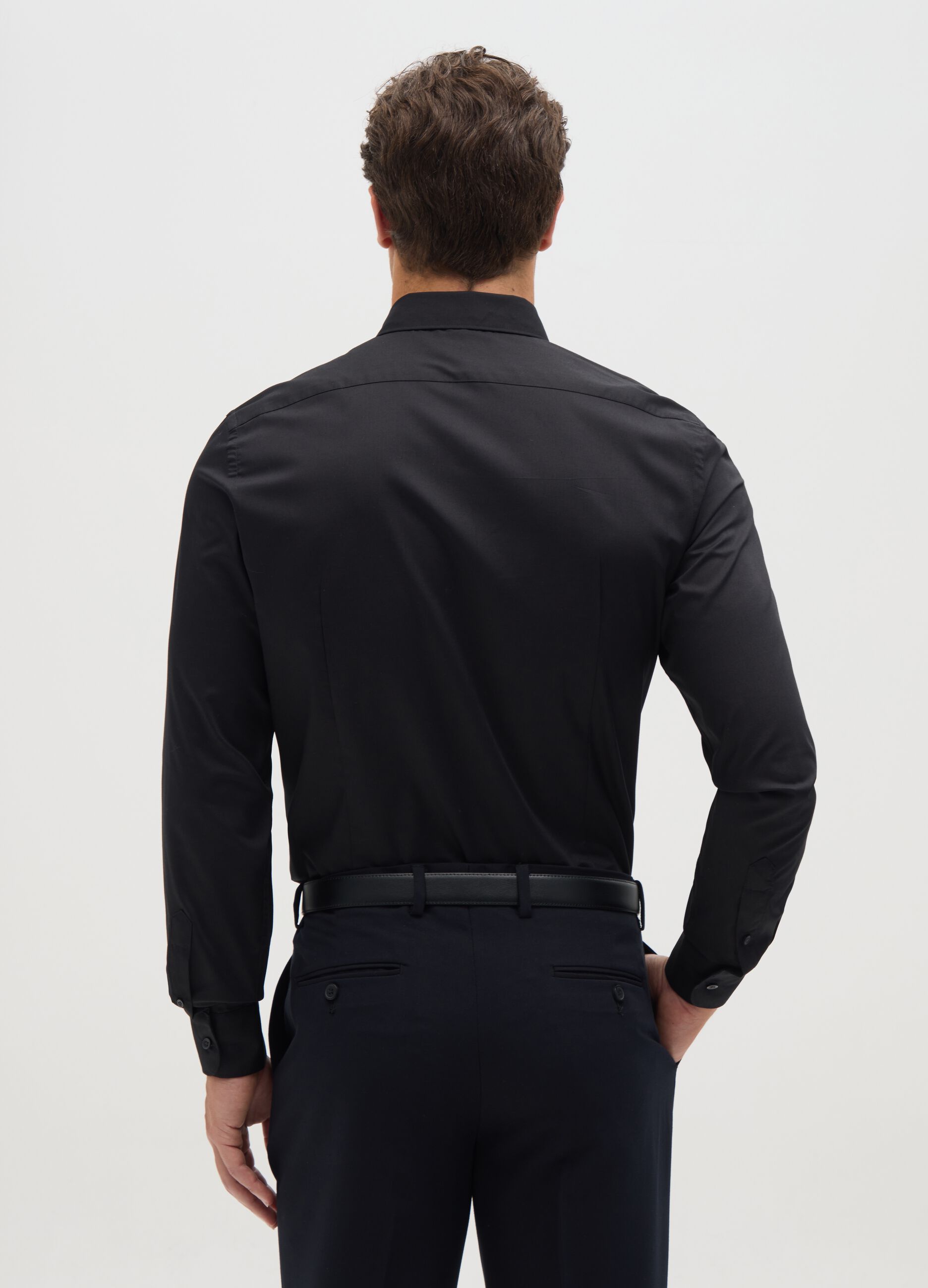 Slim Black Cotton Blend Shirt