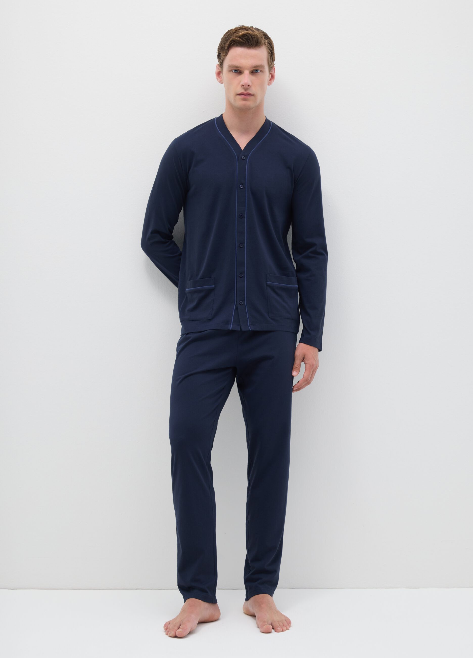 Regular fit blue pure cotton pyjamas