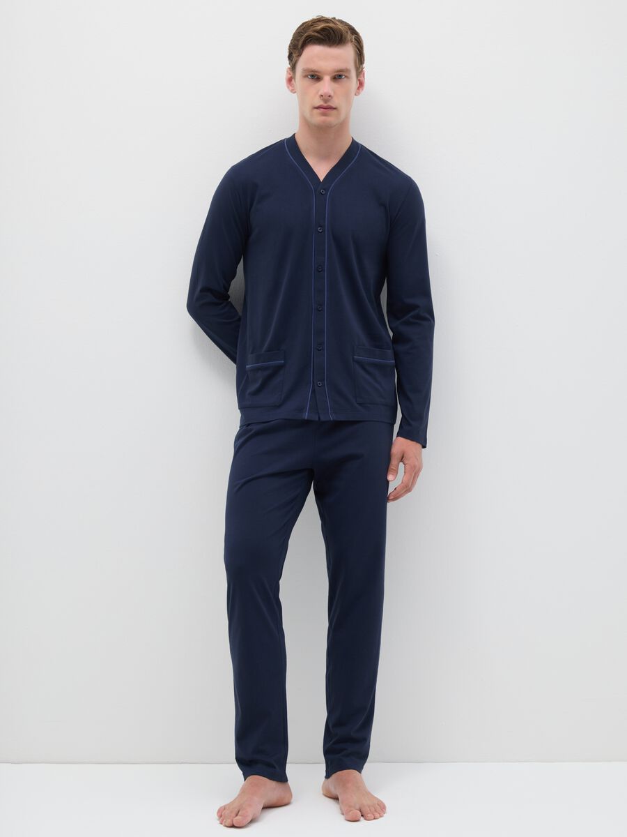 Regular fit blue pure cotton pyjamas_0