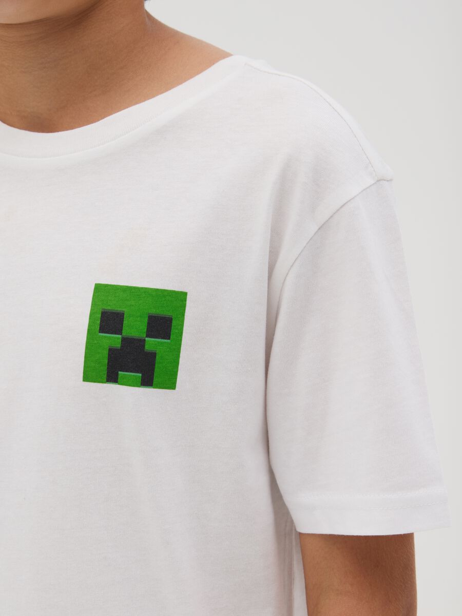 T-shirt da bambino in puro cotone bianca con stampa Minecraft_2
