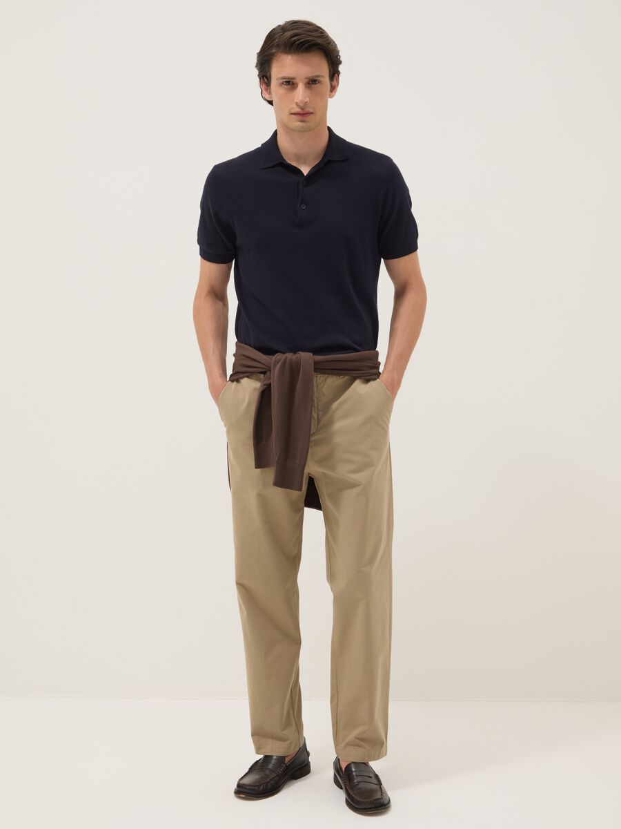 Beige pure cotton carrot-fit chino trousers_0