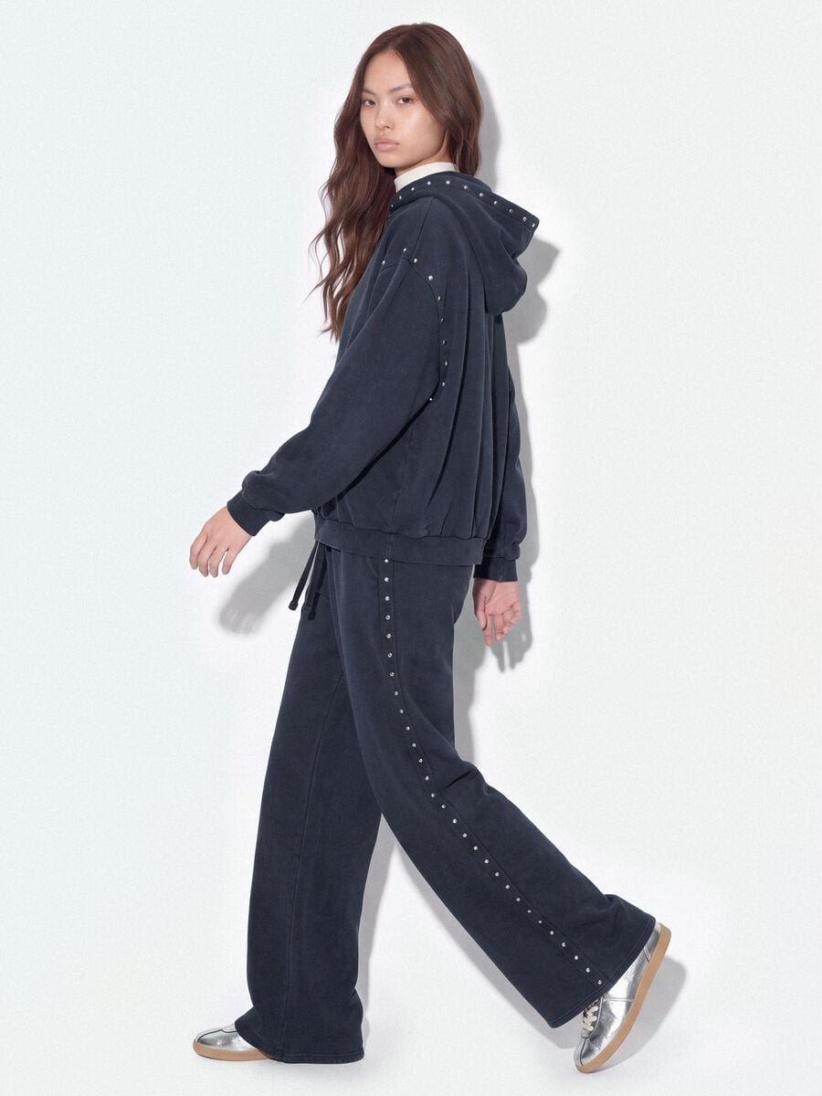 Jogger grigi wide leg in misto cotone con strass_1