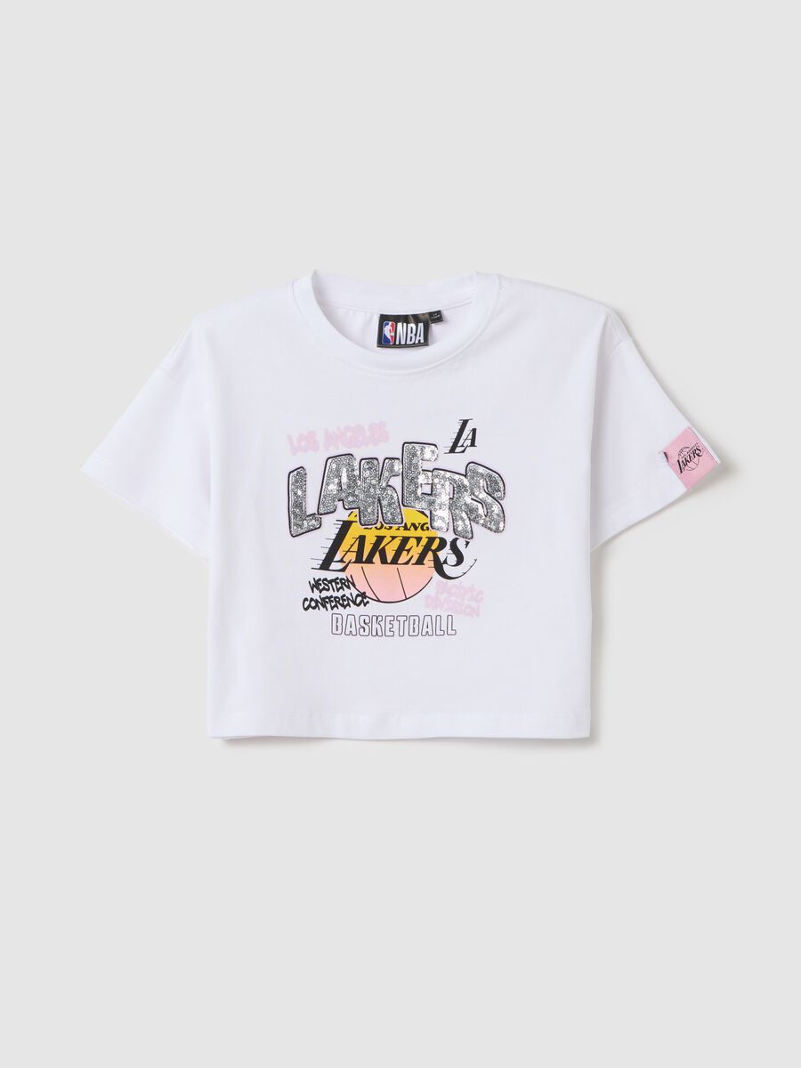 White NBA Los Angeles Lakers crop T-shirt in cotton_0