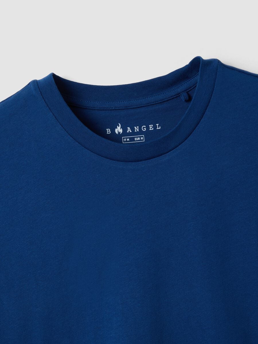 T-shirt blu a maniche corte in puro cotone_5