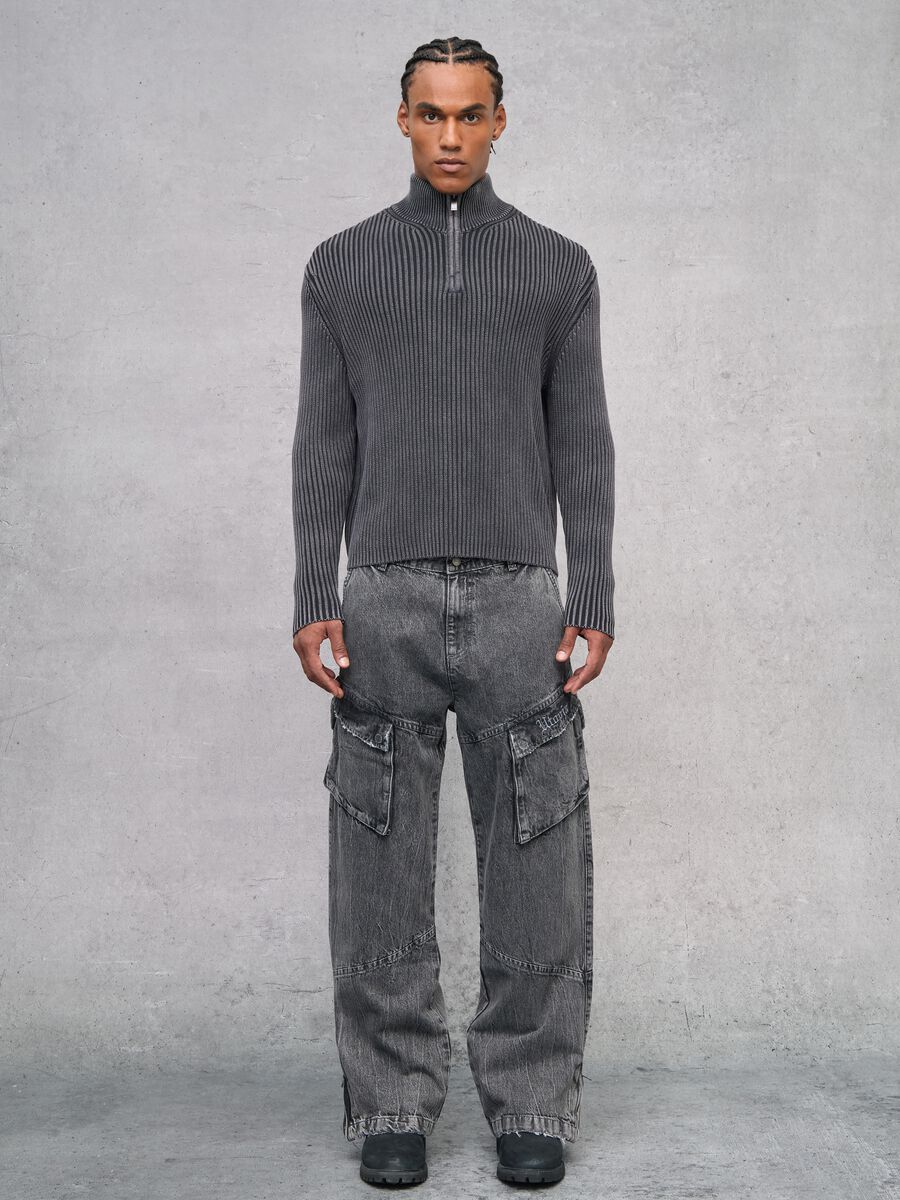 Half-Zip Ribbed Knit Vintage Grey_3