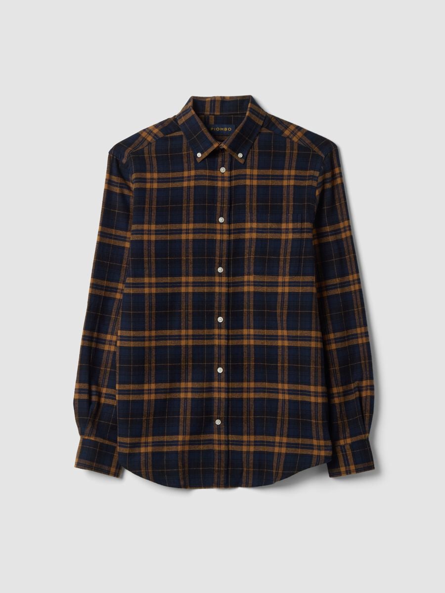 Camicia flanella multicolor a quadri in puro cotone regular fit_0