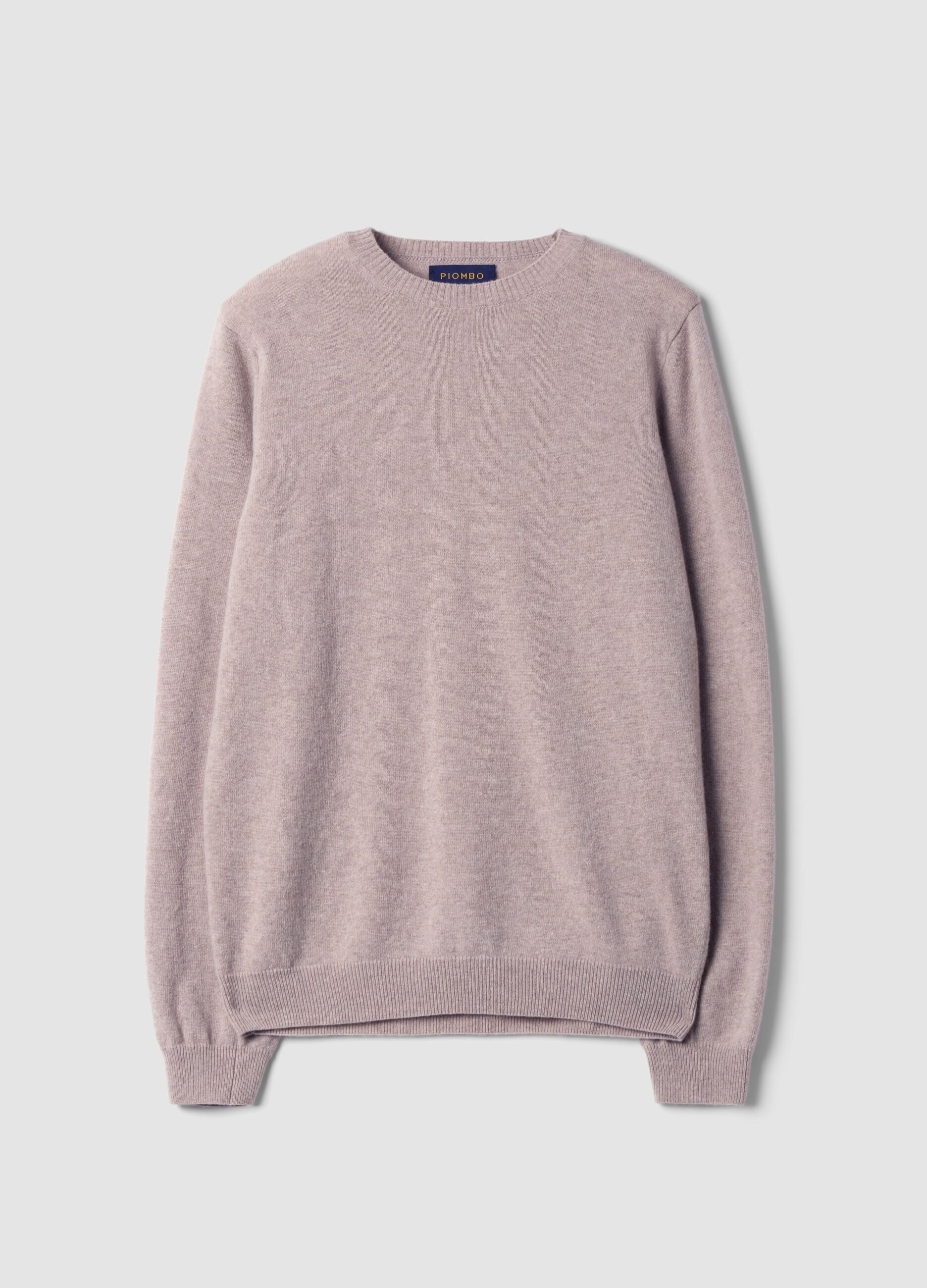 Beige pure wool crew-neck jumper, regular fit