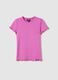 Fuchsia ribbed T-shirt with wavy edging_0