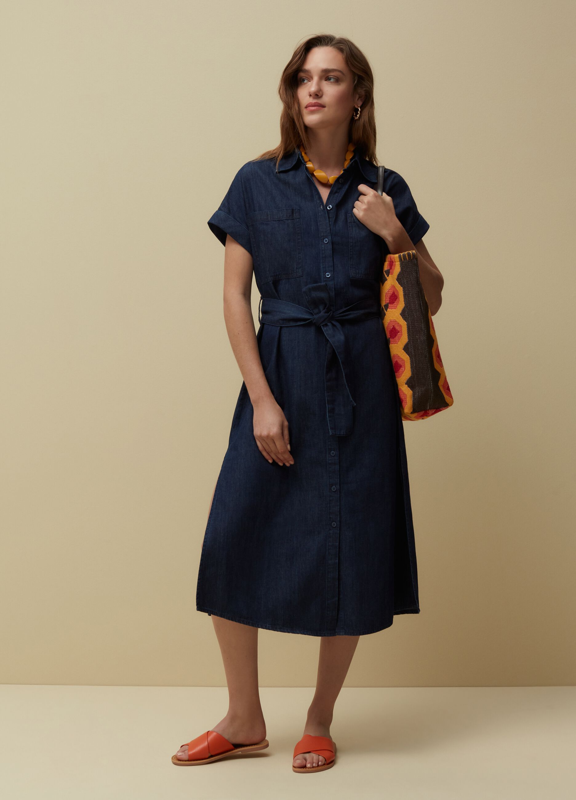 Denim shirt dress with belt