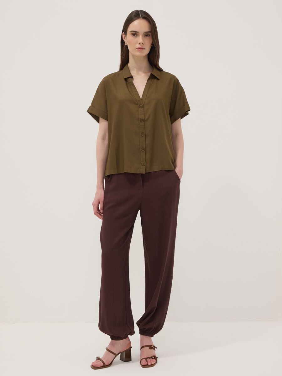 Camicia verde in pura viscosa a maniche corte over fit_2