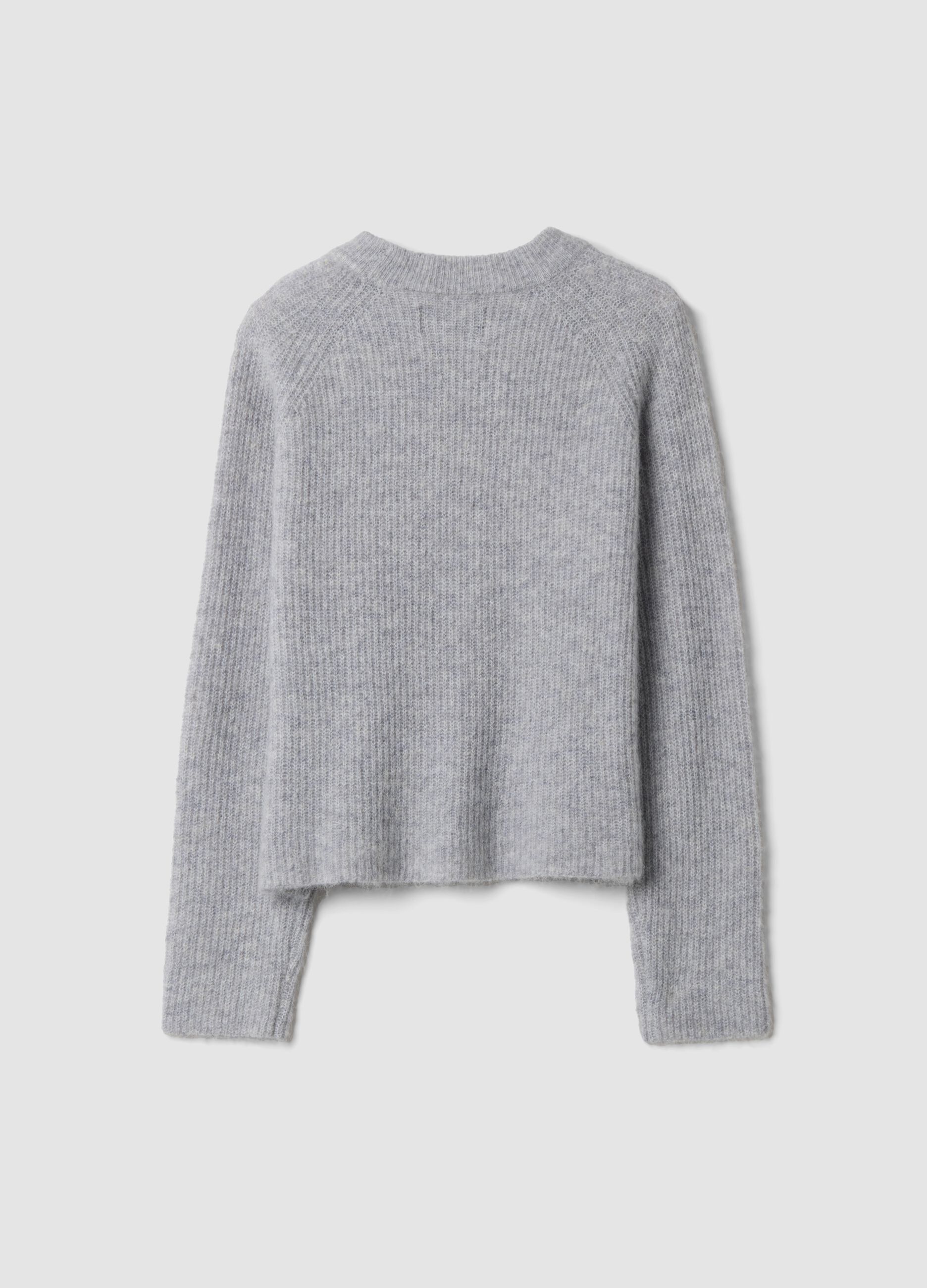 Maglia grigia in lana e alpaca elasticizzato girocollo