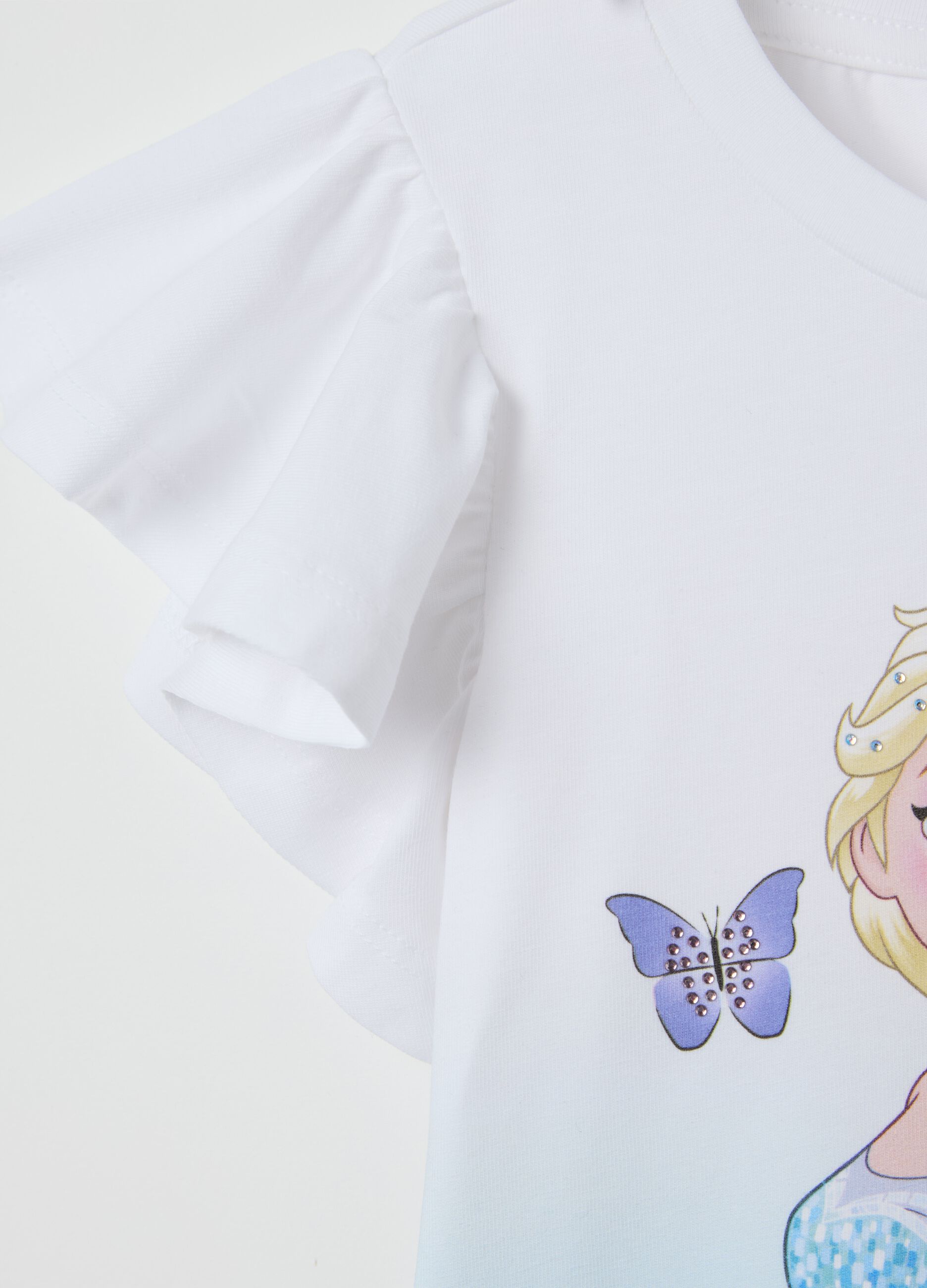 White and light blue T-shirt with Elsa and Anna print