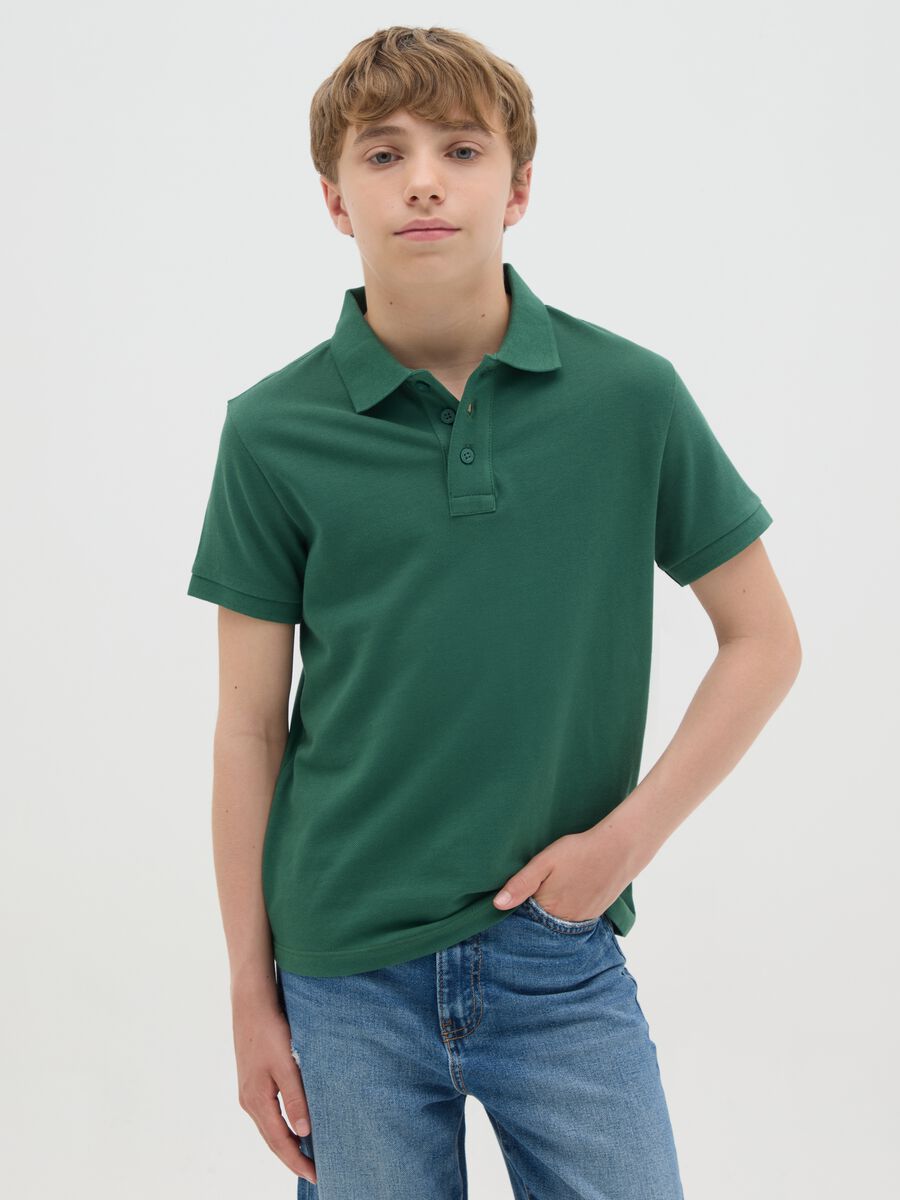 Green short sleeve polo shirt in organic cotton_0