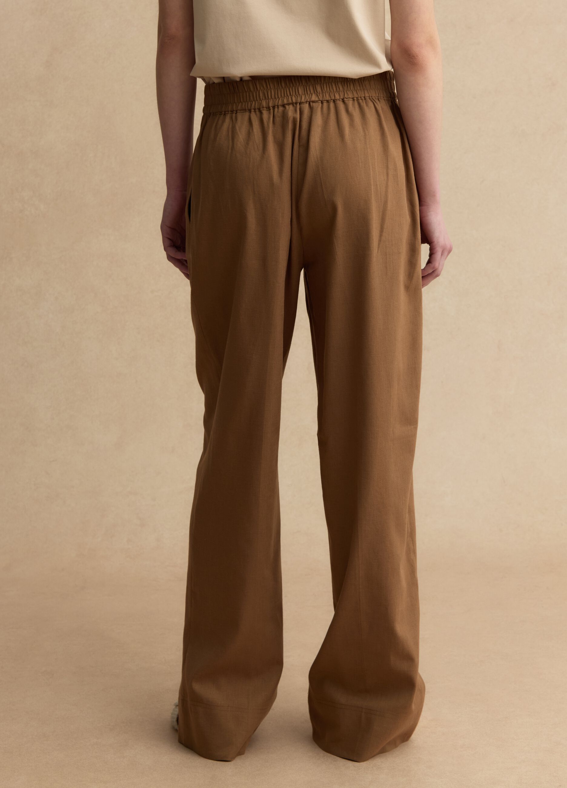 Pantaloni in misto lino e viscosa marroni wide leg