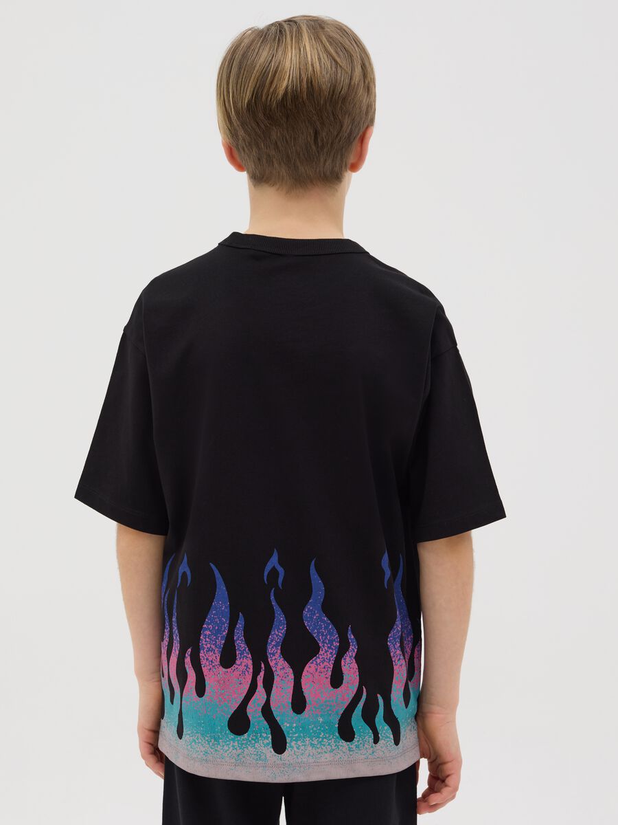 Cotton T-shirt with flame print_2