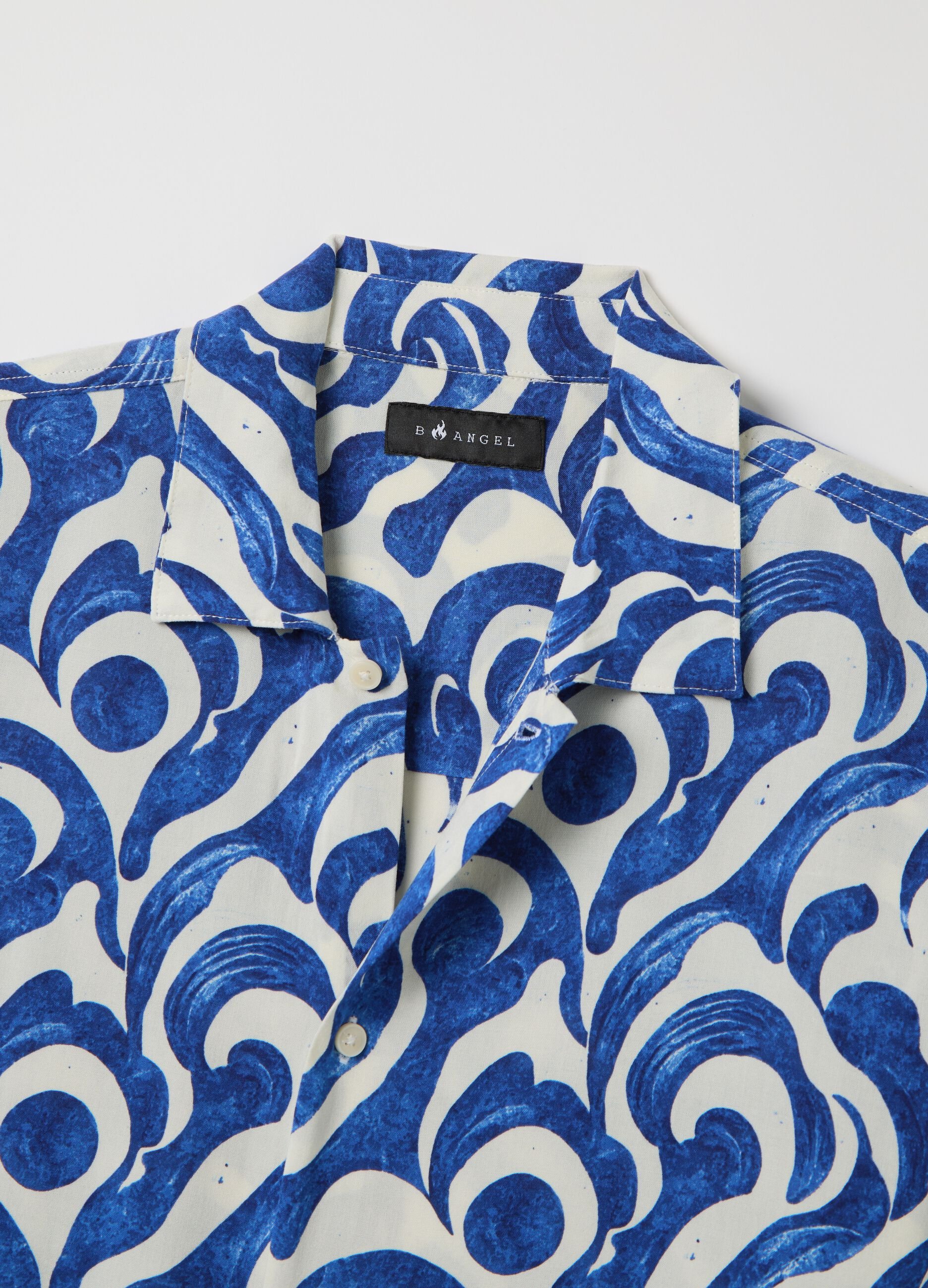 Oversized blue patterned viscose shirt