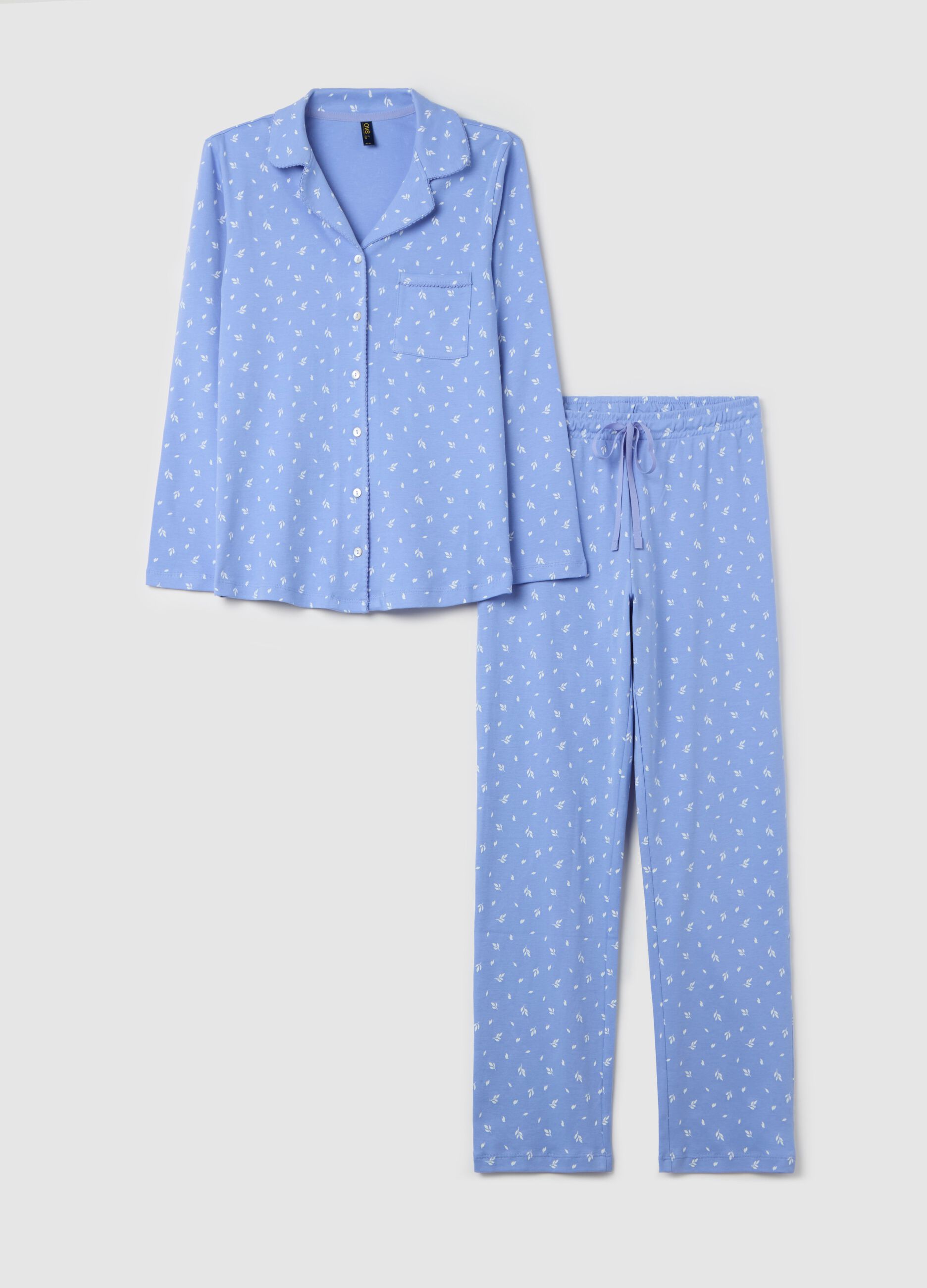 Long pyjamas with small leaves pattern