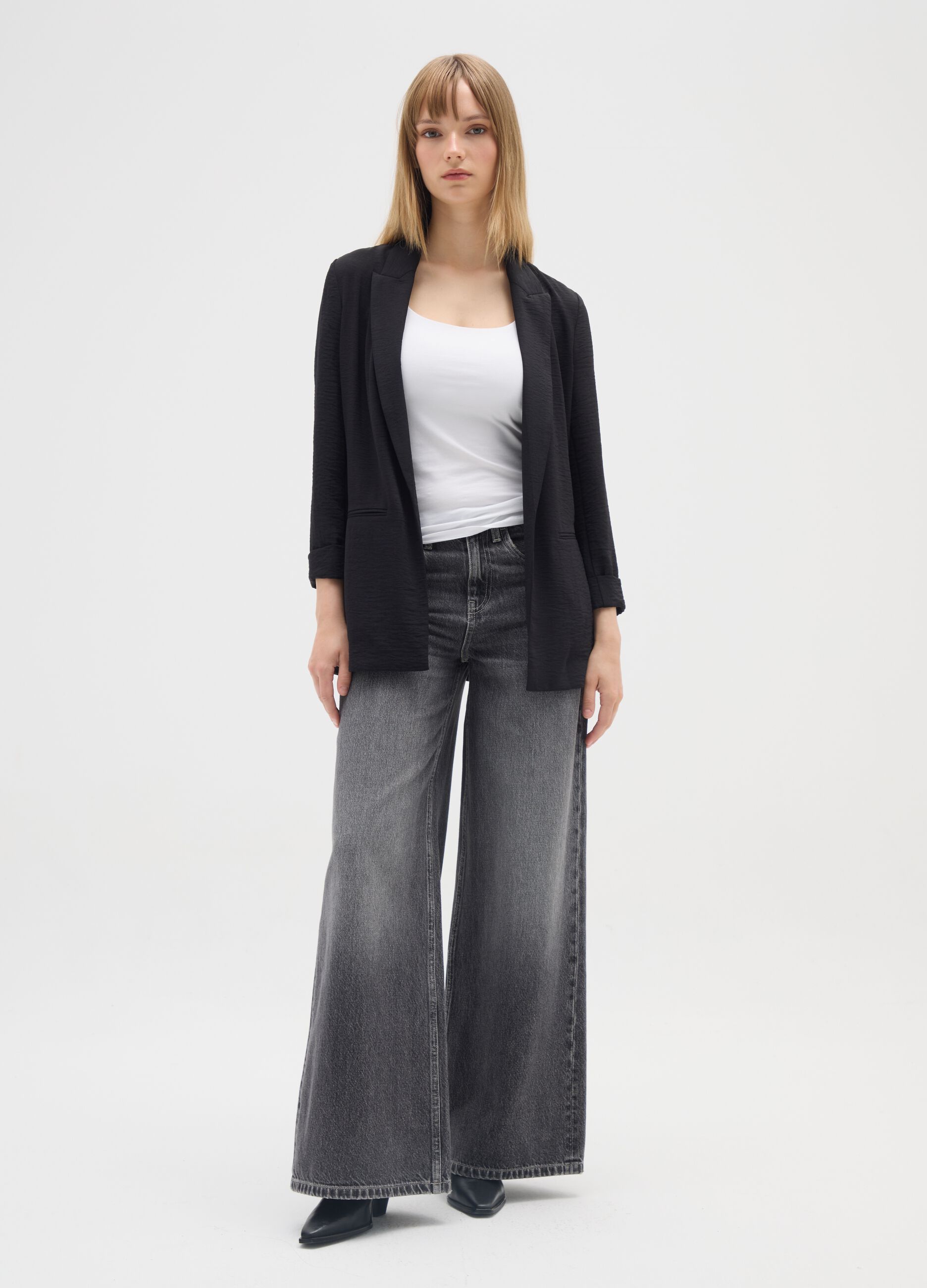 Wide-leg grey cotton trousers