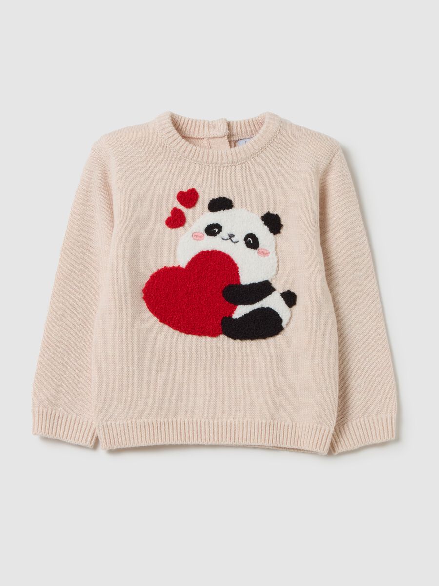 Beige Sweater with Embroidered Panda_0