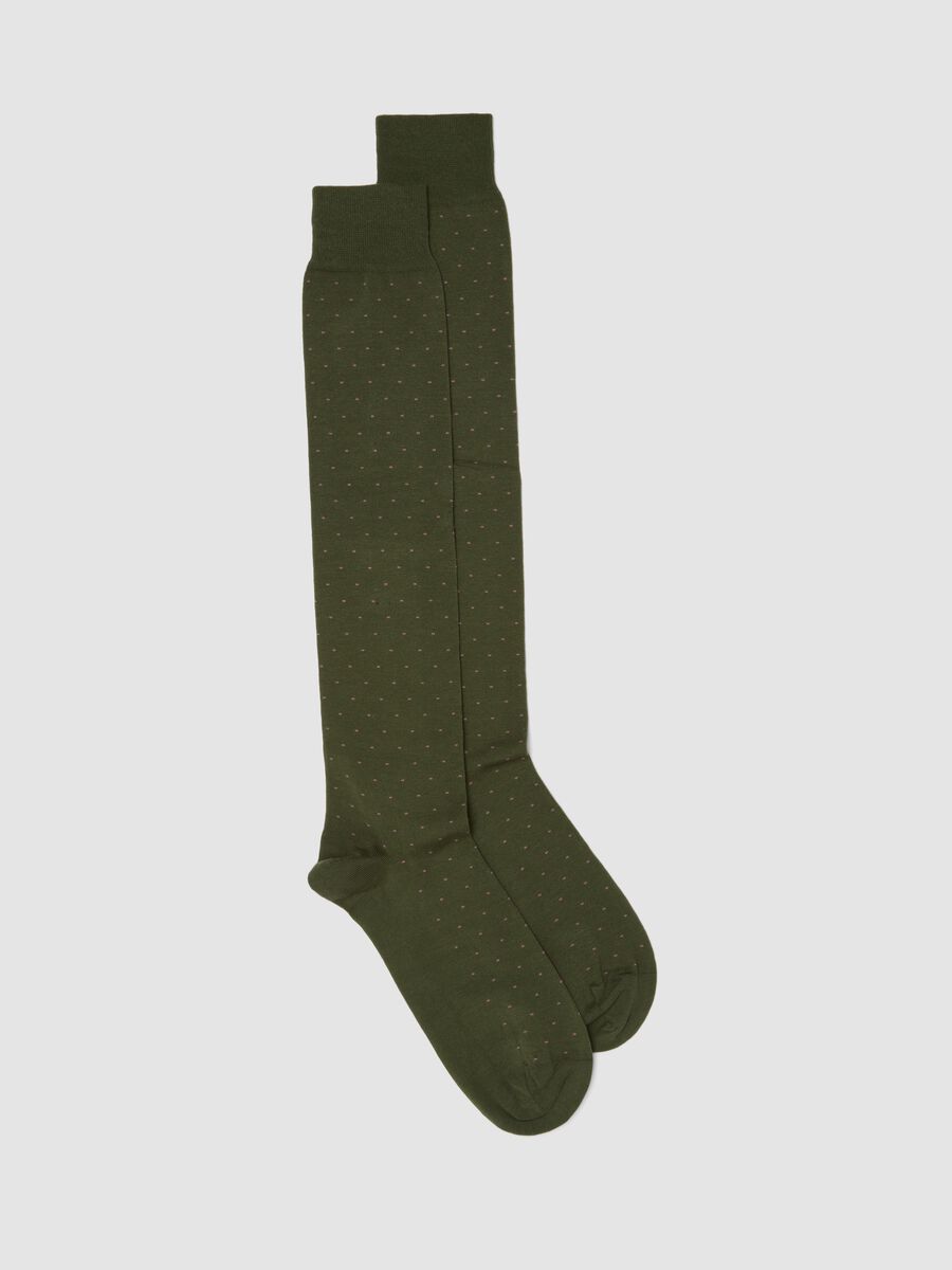 Men&rsquo;s green stretch-cotton long socks with polka dots_0
