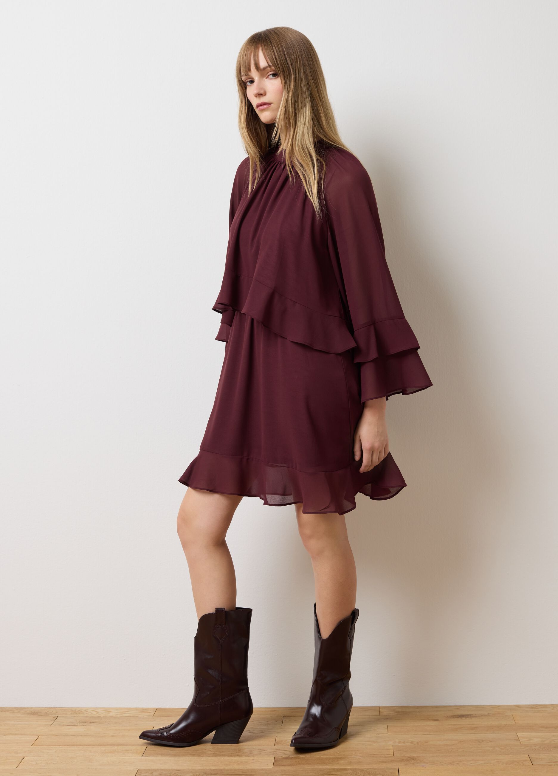 Brown crepe oversized dress