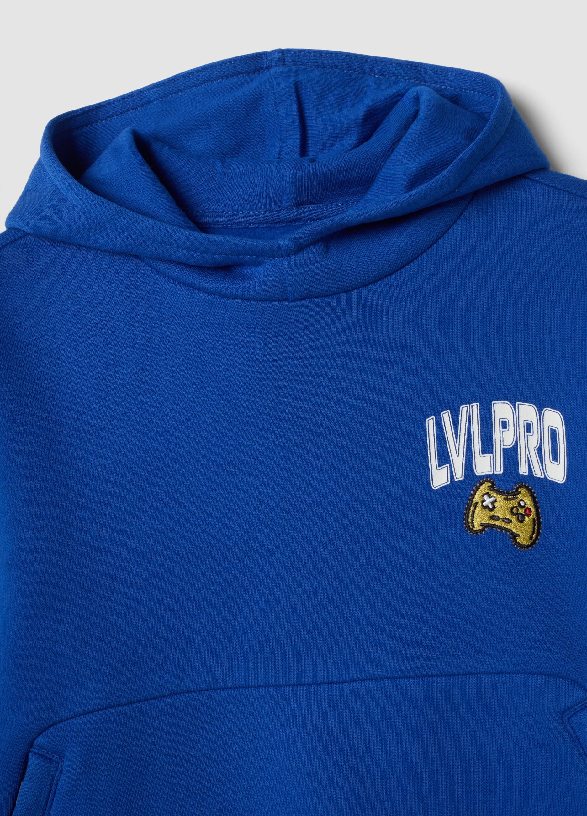 Blue cotton-blend hoodie with crew neck