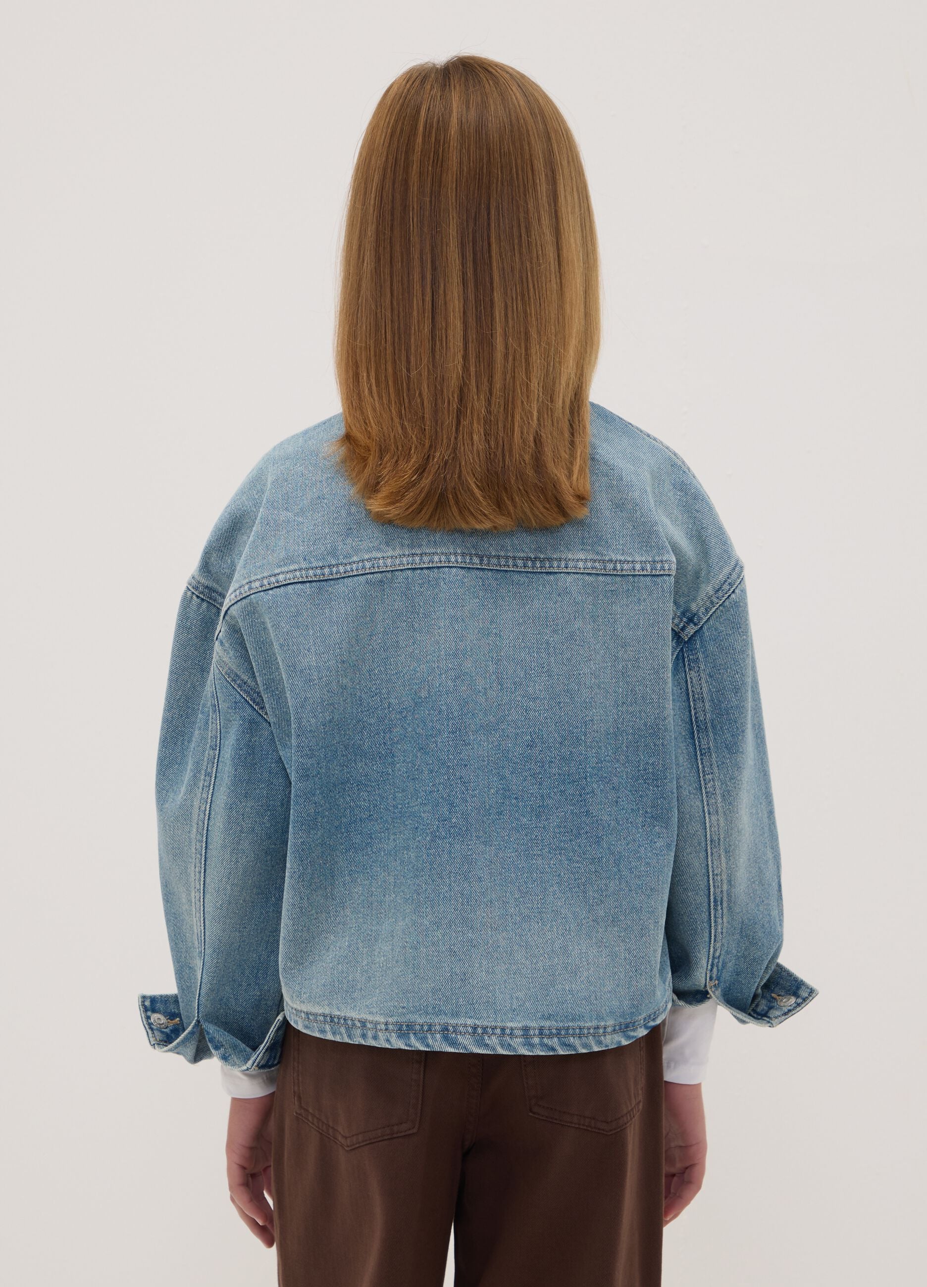 Camicia blu in denim di misto cotone e viscosa con cuore regular fit