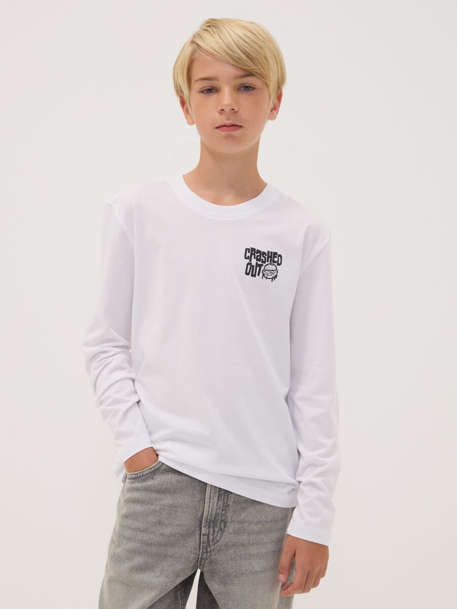 T-shirt bianca in puro cotone organico relaxed fit con stampa_0
