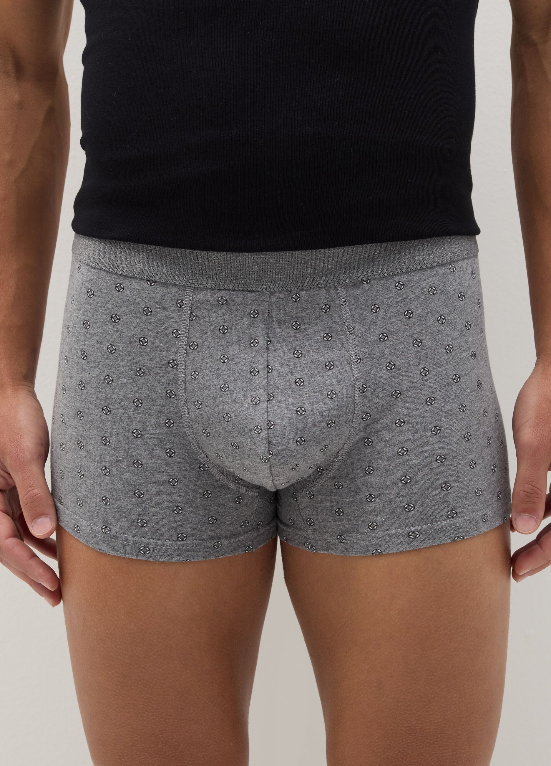 Three-pair pack boxer shorts in stretch cotton with micro pattern
