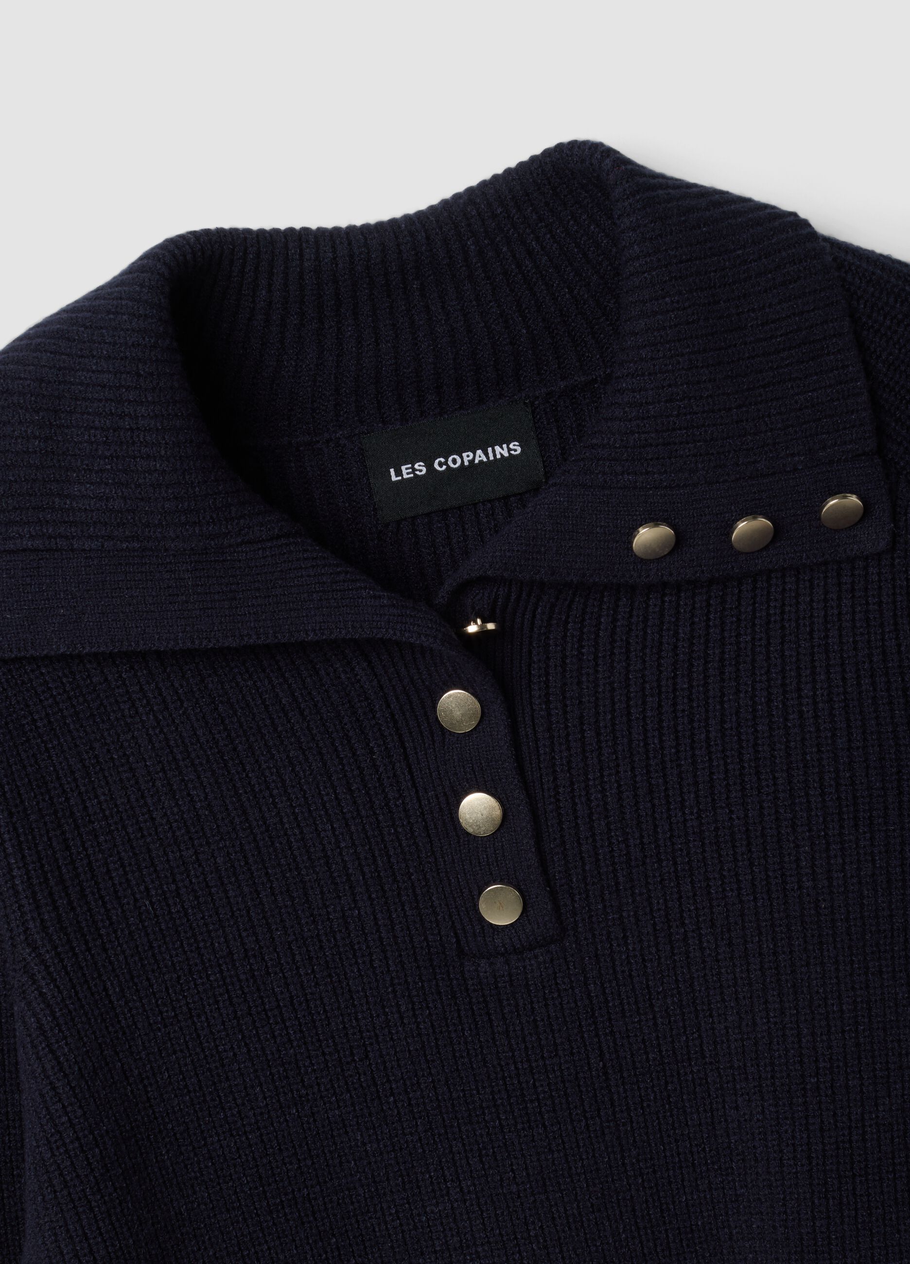 Blue ribbed viscose-blend top with collar