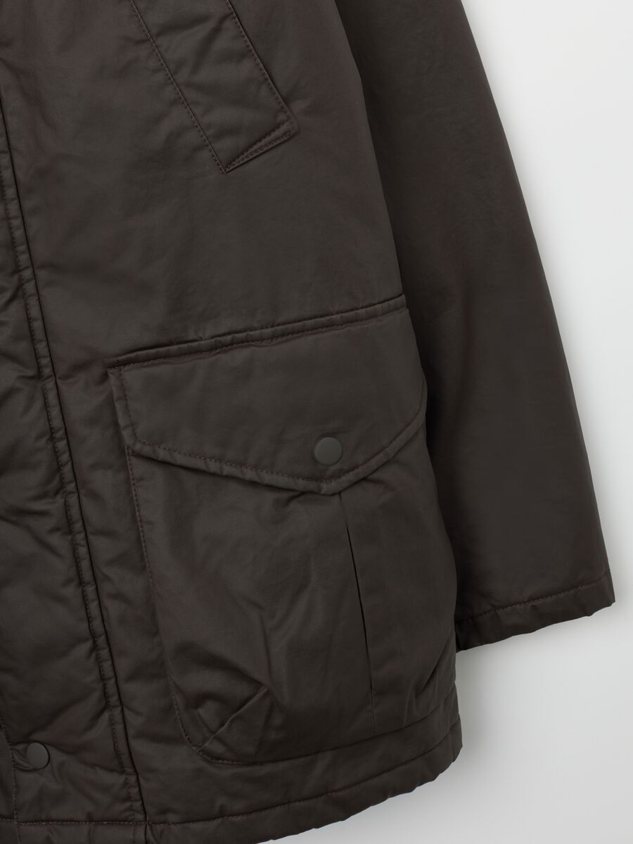 Brown padded jacket with zip and buttons_1