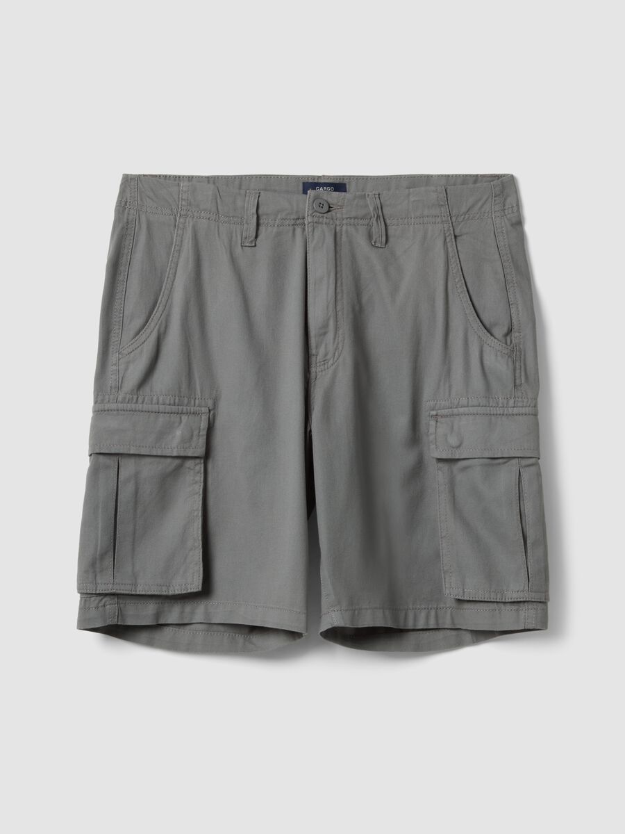 Grey pure cotton cargo Bermuda shorts, regular fit_4