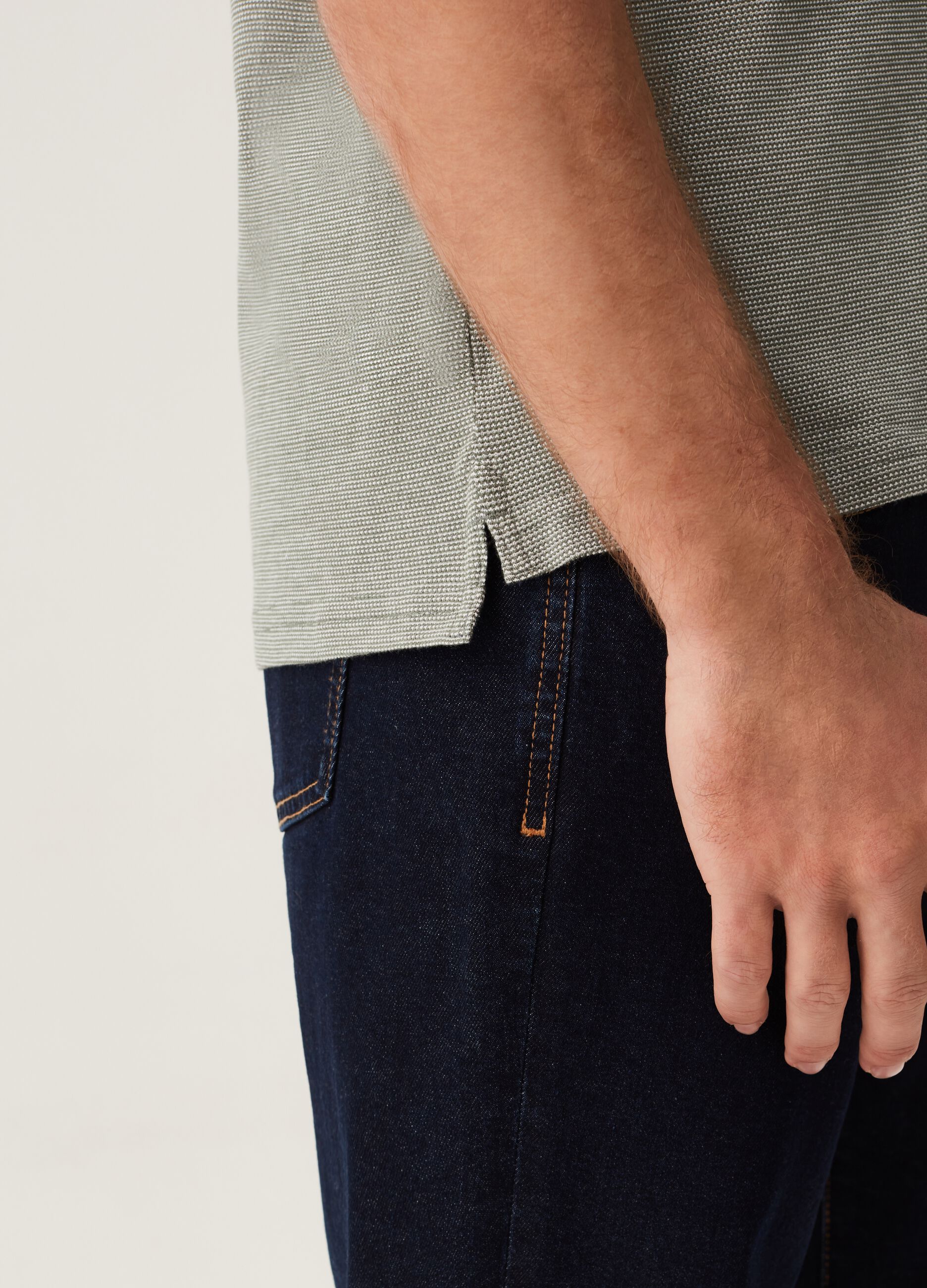 Polo con collo alla coreana chambray_3