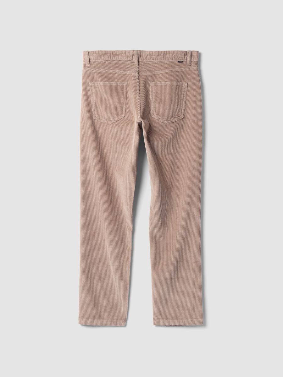 Pantaloni beige in cotone elasticizzato a coste regular fit_6